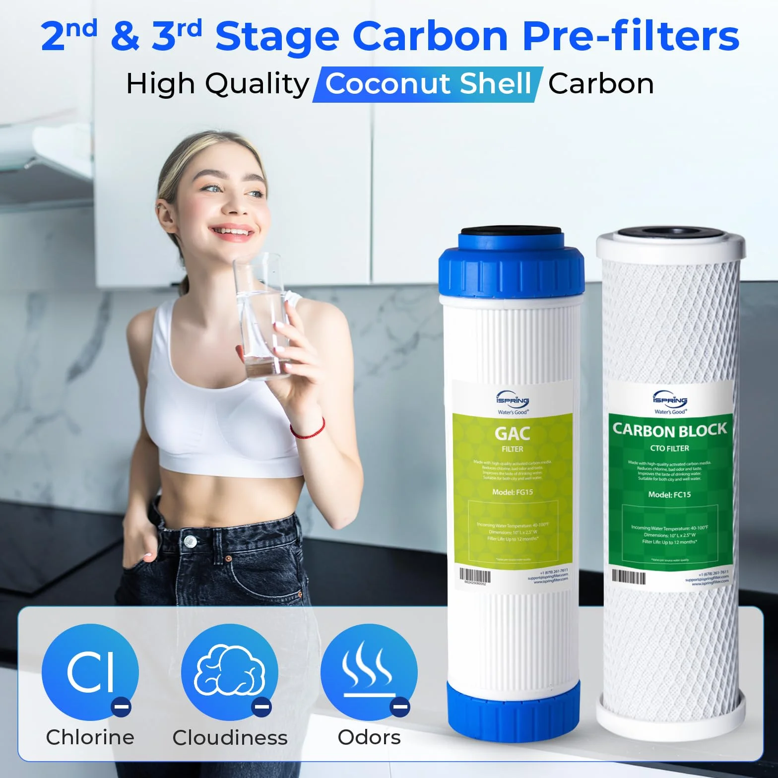 iSpring F9K Juego de Cartuchos de Repuesto Filtro de Agua de 1 Año para Sistemas de Ósmosis Inversa de Minerales Alcalinos de 6 Etapas, Blanco