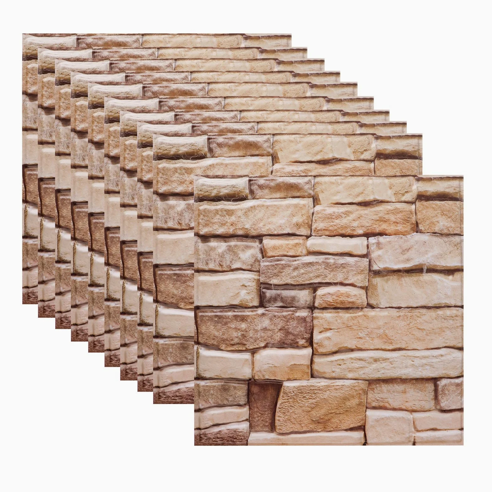 FRUHLING 10 paneles de pared 3D autoadhesivos, aspecto de piedra, 30 x 30 cm, resistentes al agua, papel pintado decorativo 3D de pared, paneles de PVC para cocina, dormitorio, baño, salón