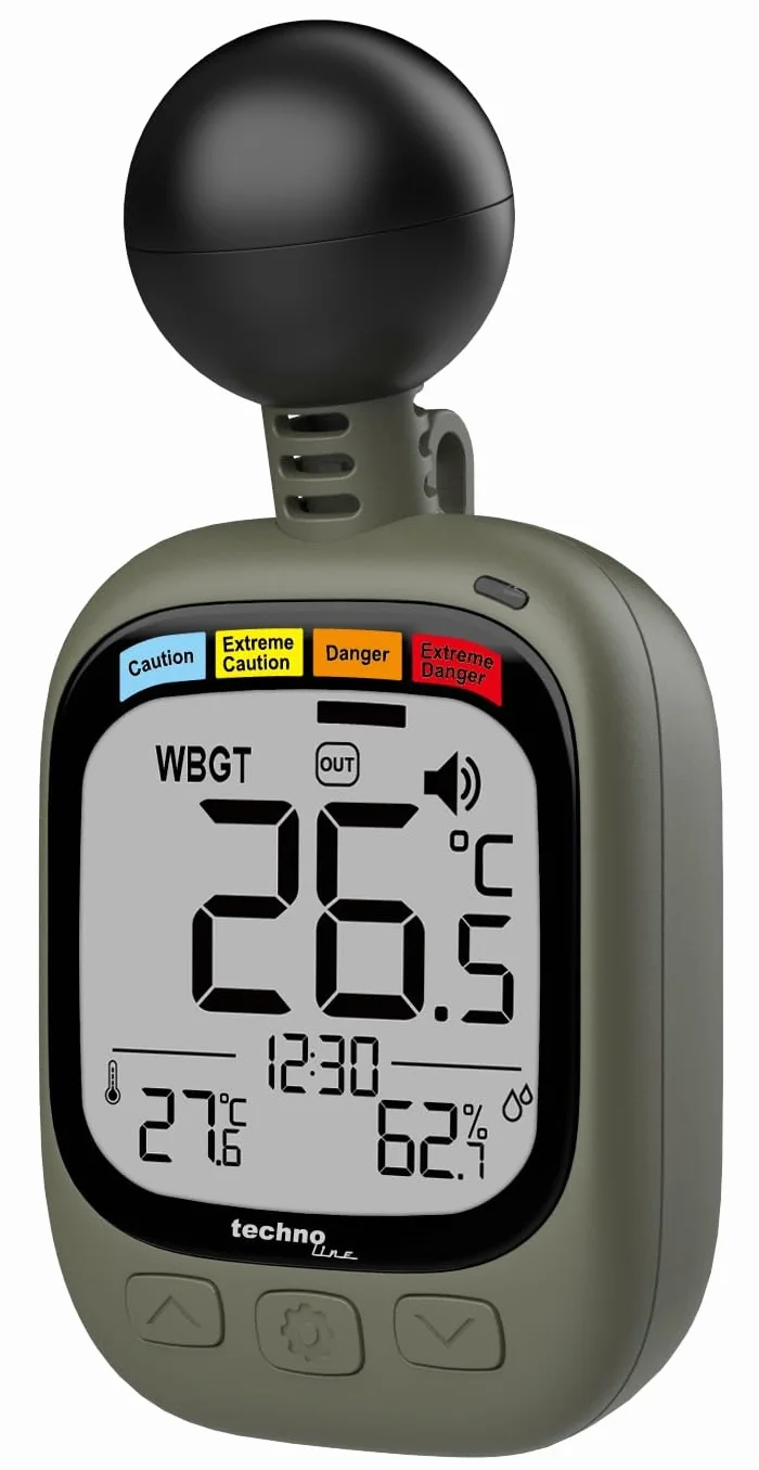 technoline EA 3060 WBGT - Medidor de estrés térmico con indicador de temperatura y humedad | Sistema de alerta WBGT | Interior/Exterior | Función de alarma | Ideal para deportes, trabajo y actividades