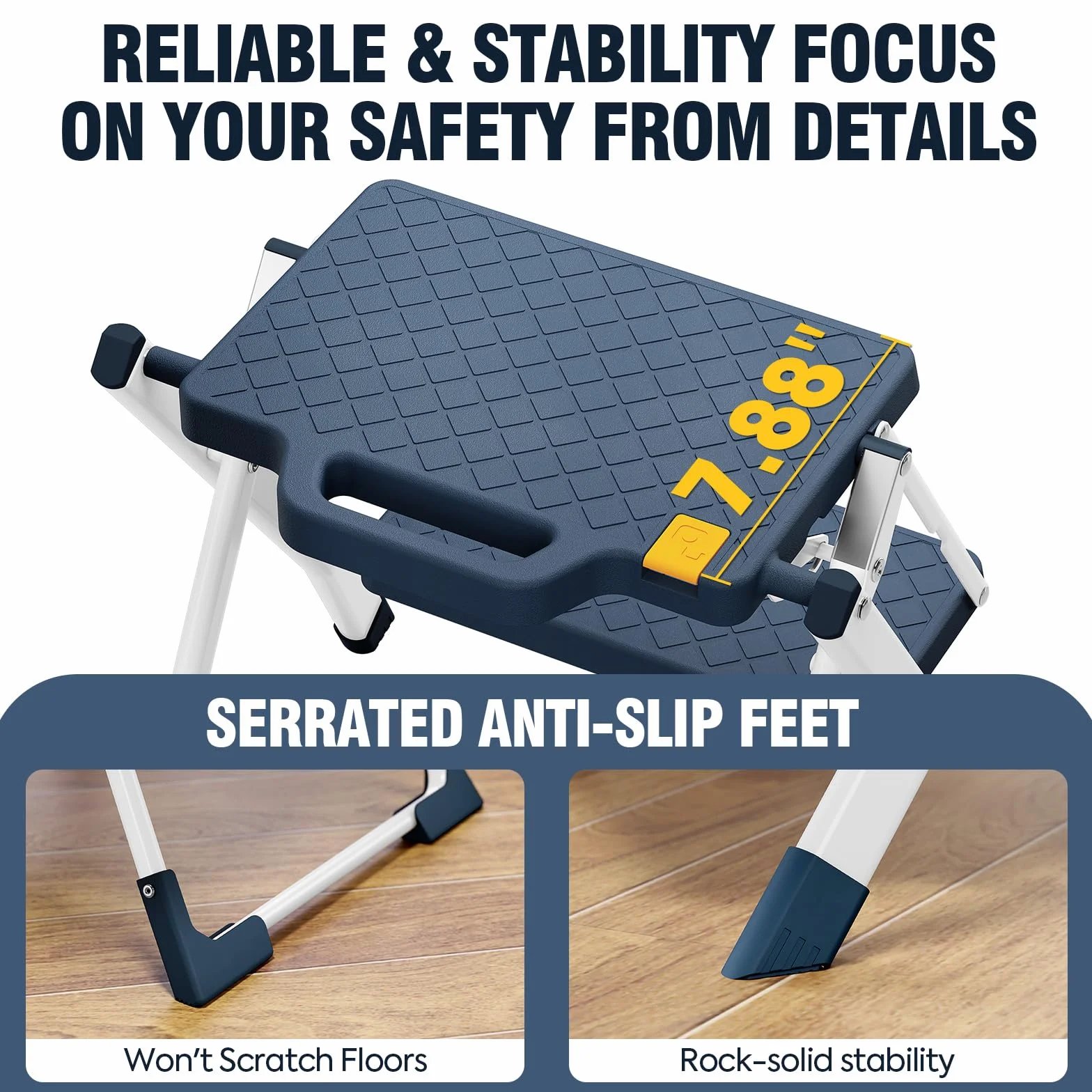 Urackify Escalera de 2 peldaños, Acero Resistente, peldaños Antideslizantes con asa, Plegable Segura con Bases Antideslizantes, Capacidad de Carga 150kg para hogar y Cocina, Azul