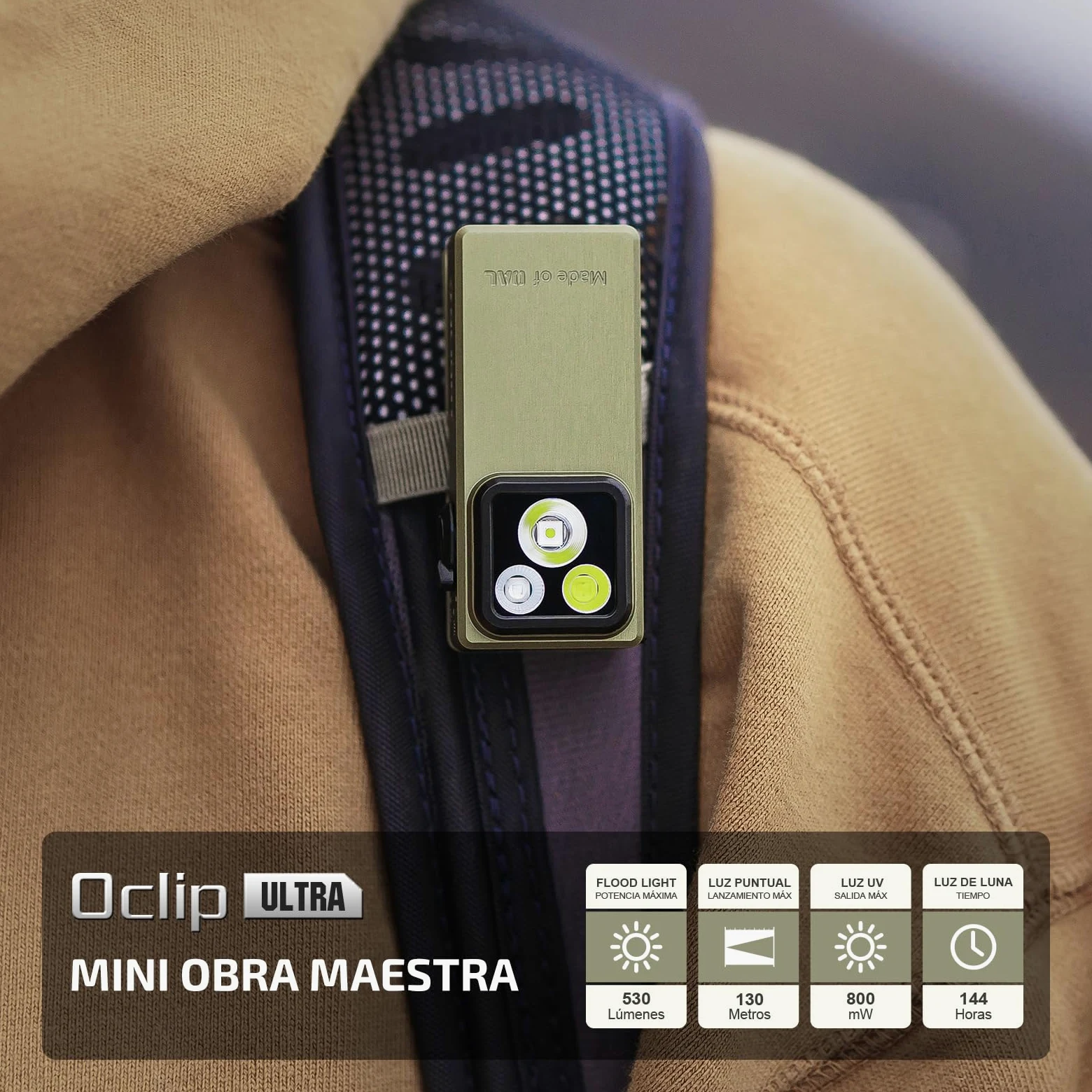 OLIGHT Oclip Ultra Mini Linterna de Clip EDC Recargable 530LM 130M | Fabricado en OAL, Magnetizable, Resistente al Agua IPX6, Luz Concentrada/Difusa y Rayos UV, Para Uso Exterior e de Emergencia