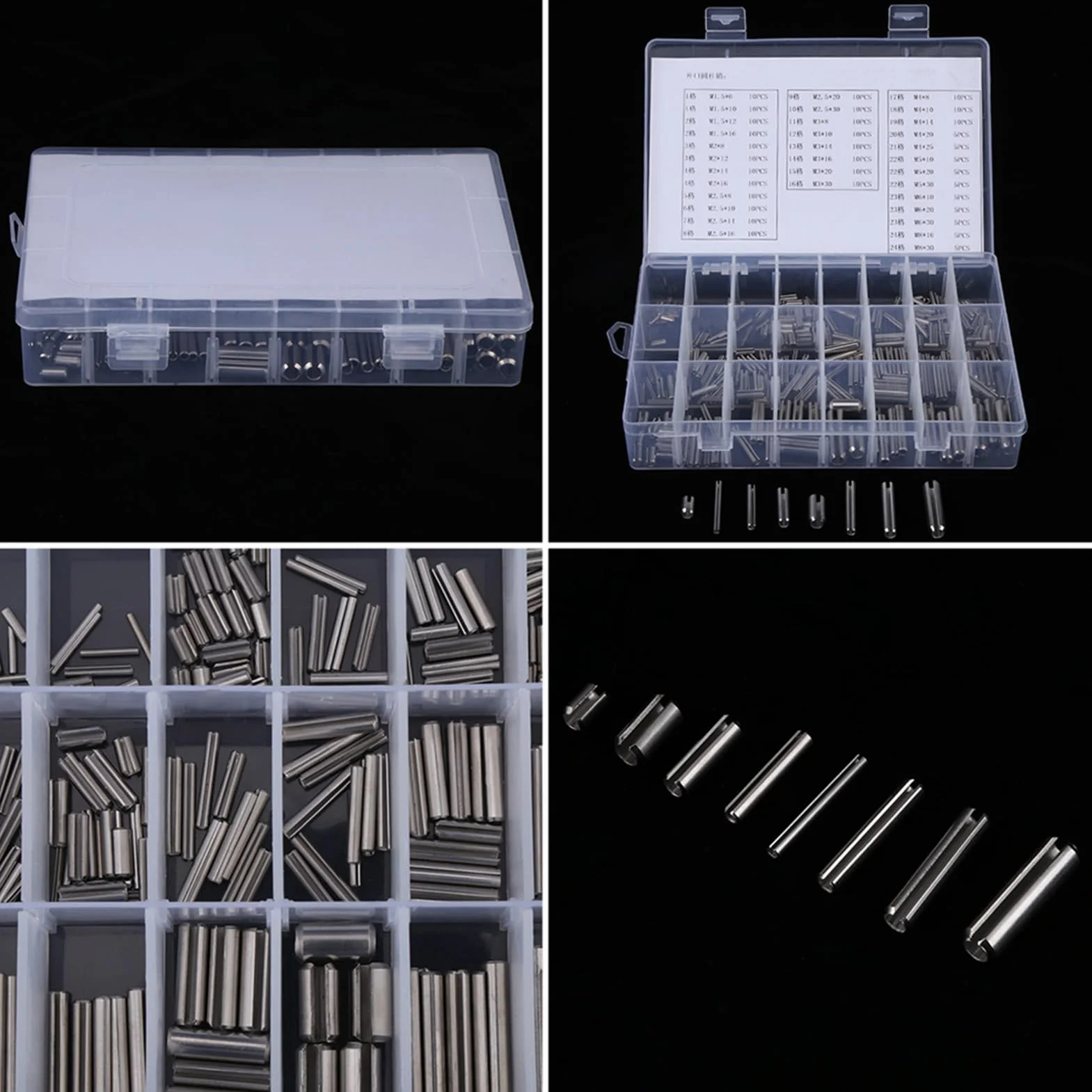 Kit Surtido de Pasadores de Rollo de Acero Inoxidable 280 Piezas Pasadores de Resorte Métricos Ranurados de Varias Longitudes M1,5 a M8
