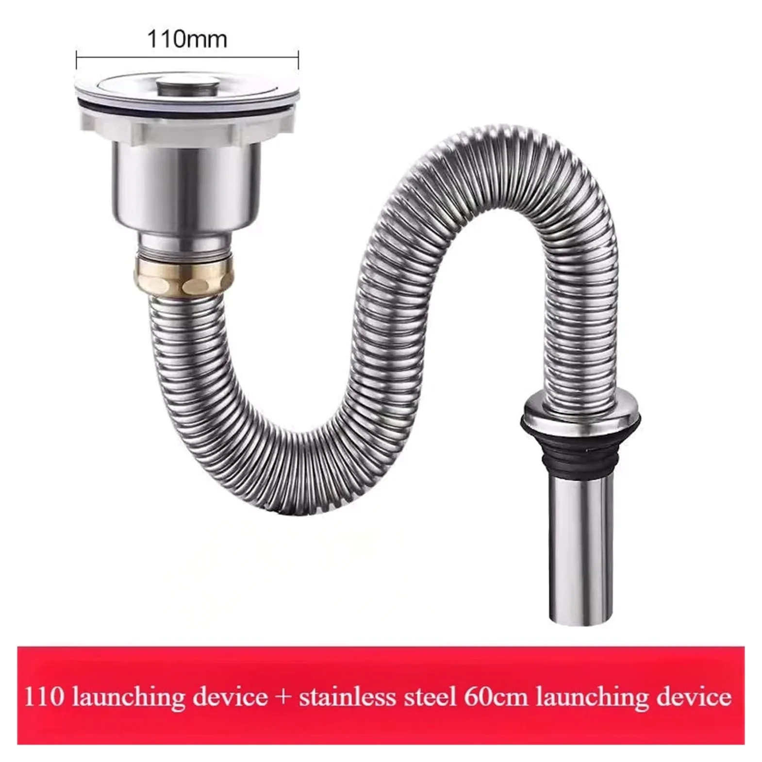 Tubo de desagüe de fregadero, filtro de acero inoxidable | Manguera de fontanería y accesorio de cocina para desagüe doméstico de lavabo y cocina(60cm)