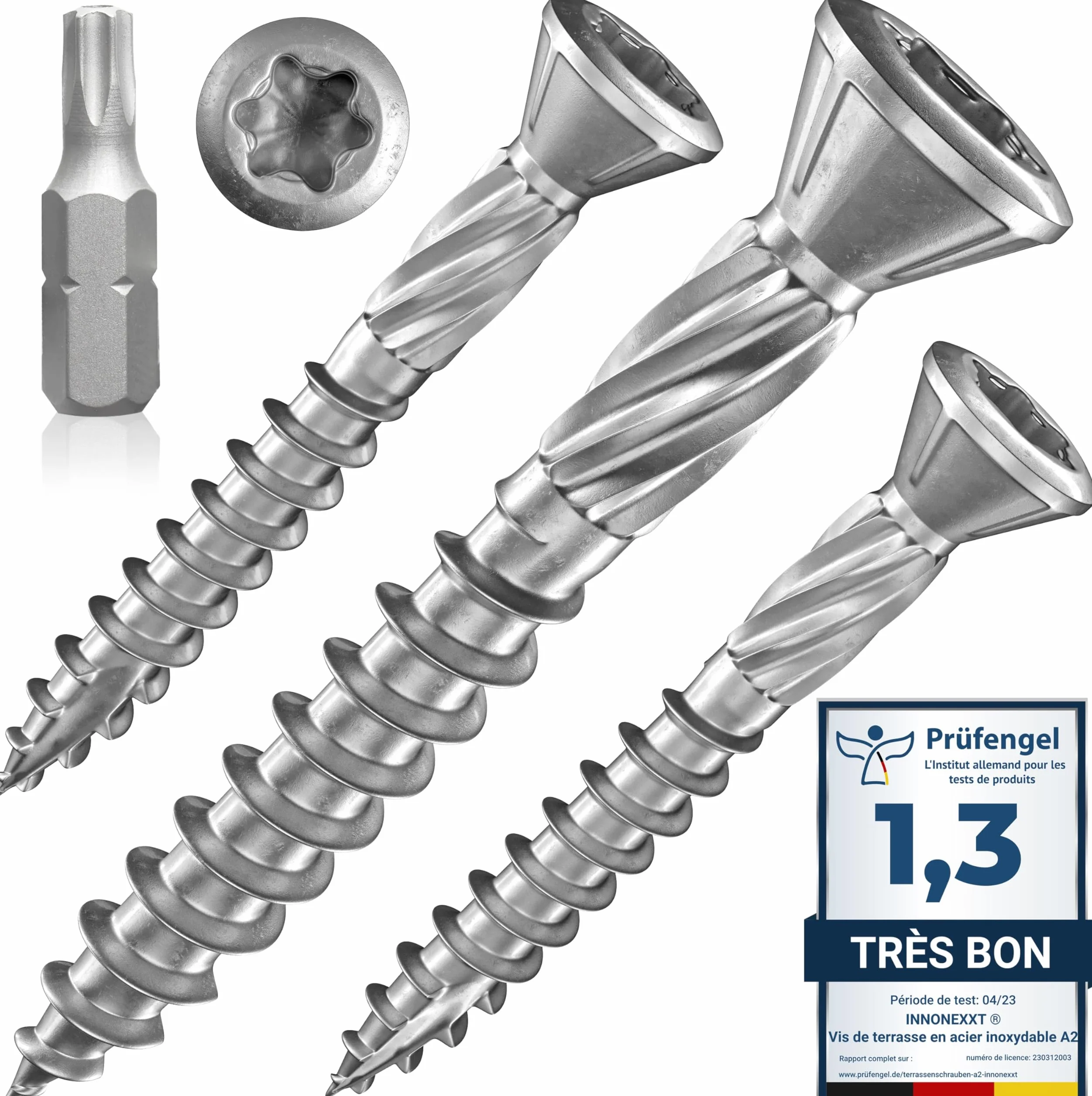 Tornillos para terraza Muesca de corte Torx | A2 TX25-5,0x40mm - 200 uds| Tornillos para tarimas de acero inoxidable de primera calidad con recubrimiento deslizante, tornillo tarima madera