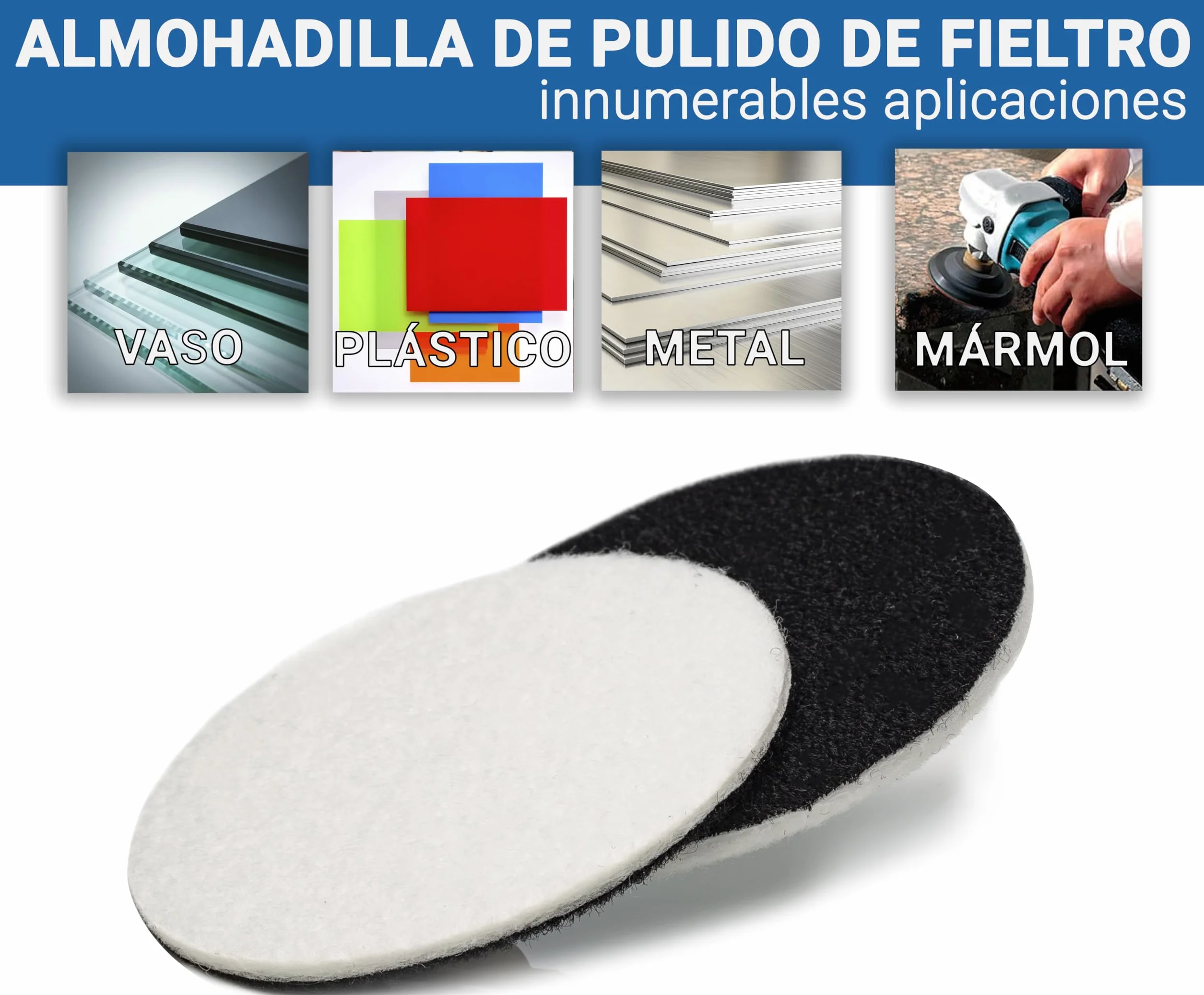 Glass polish - 5 pulgadas (125 mm) de terciopelo respaldo de la almohadilla de fieltro para pulir (paquete de 5 discos) un agarre adicional para el pulido de vidrio, plástico, metal, mármol