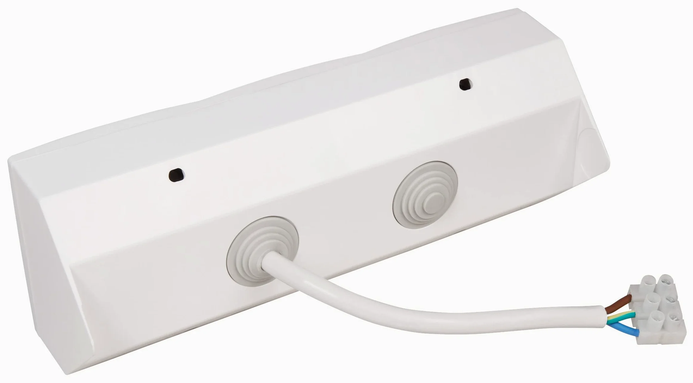Bloque de bases de enchufe MC POWER | Flair | Bases de enchufe de 3 vías con contacto de puesta a tierra, cable de 15cm con terminal de lustre, 250V/ 16A, montaje en superficie, blanco mate