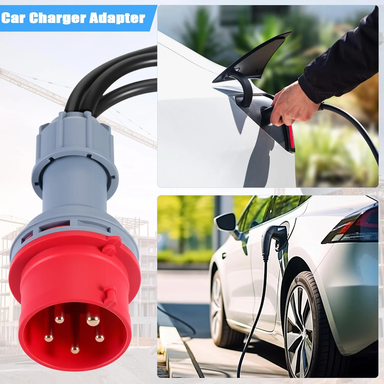Adaptador CEE, Enchufe de 400V 16A a 3 X 230V Conector Schuko, Adaptador CEE con Tapa Abatible y Enchufe con Contacto de Seguridad, Cable Enchufe IP44 para Camping Caravanas, Industria y Exteriores