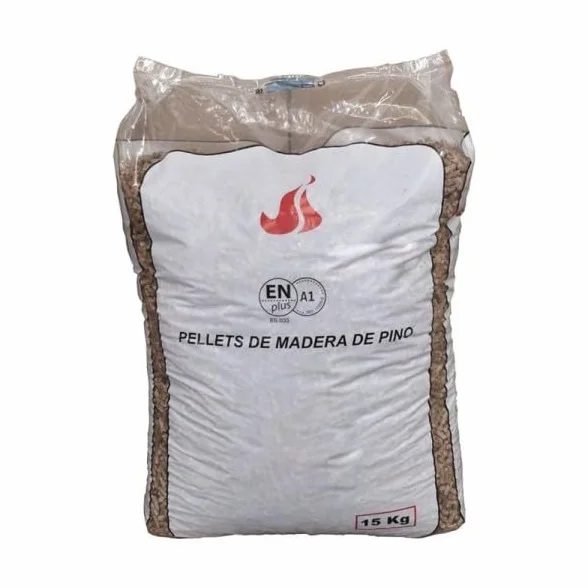 Sacos de Pellets Din Plus A1 15kg 100% conífera 100% natural para estufas y calderas de biomasa 6mm