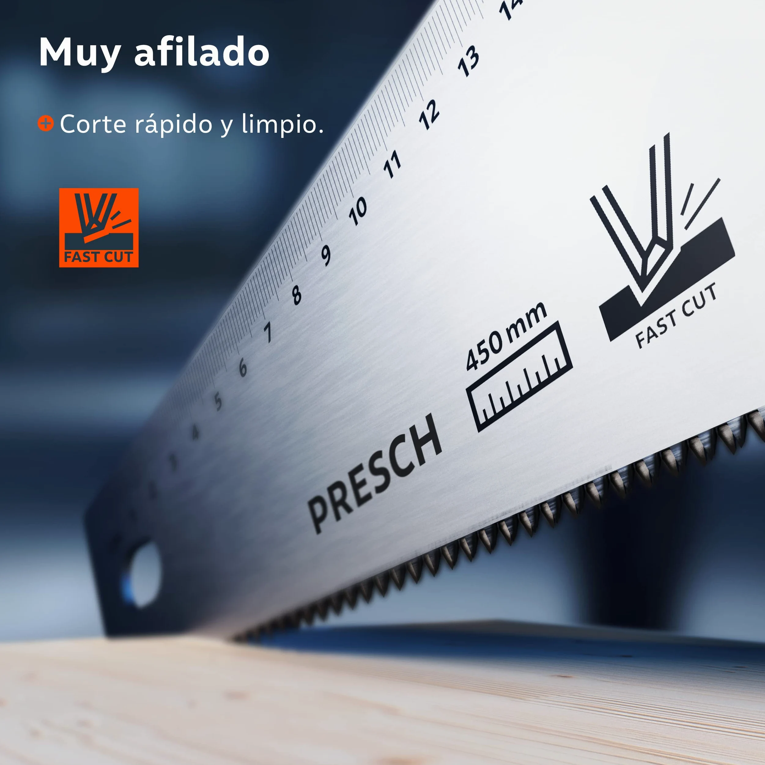 Presch serrucho 450 mm - serrucho de madera con tope 45º y 90º - sierra profesional para madera y laminado