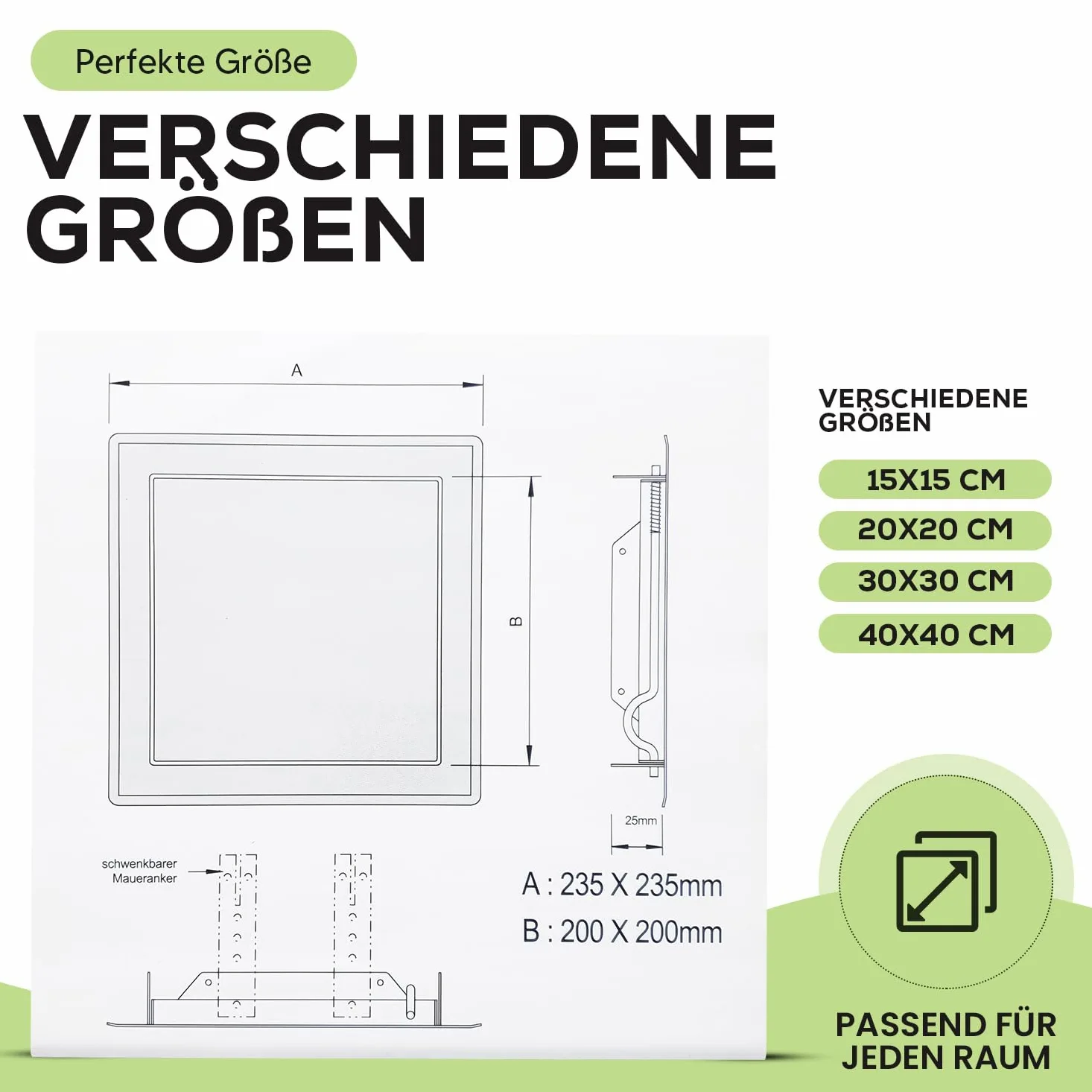 Tapa de revisión de 20 x 20 cm con cierre a presión, puerta de revisión, 200 x 200 mm, sistema de empujar para abrir, acero recubierto de blanco