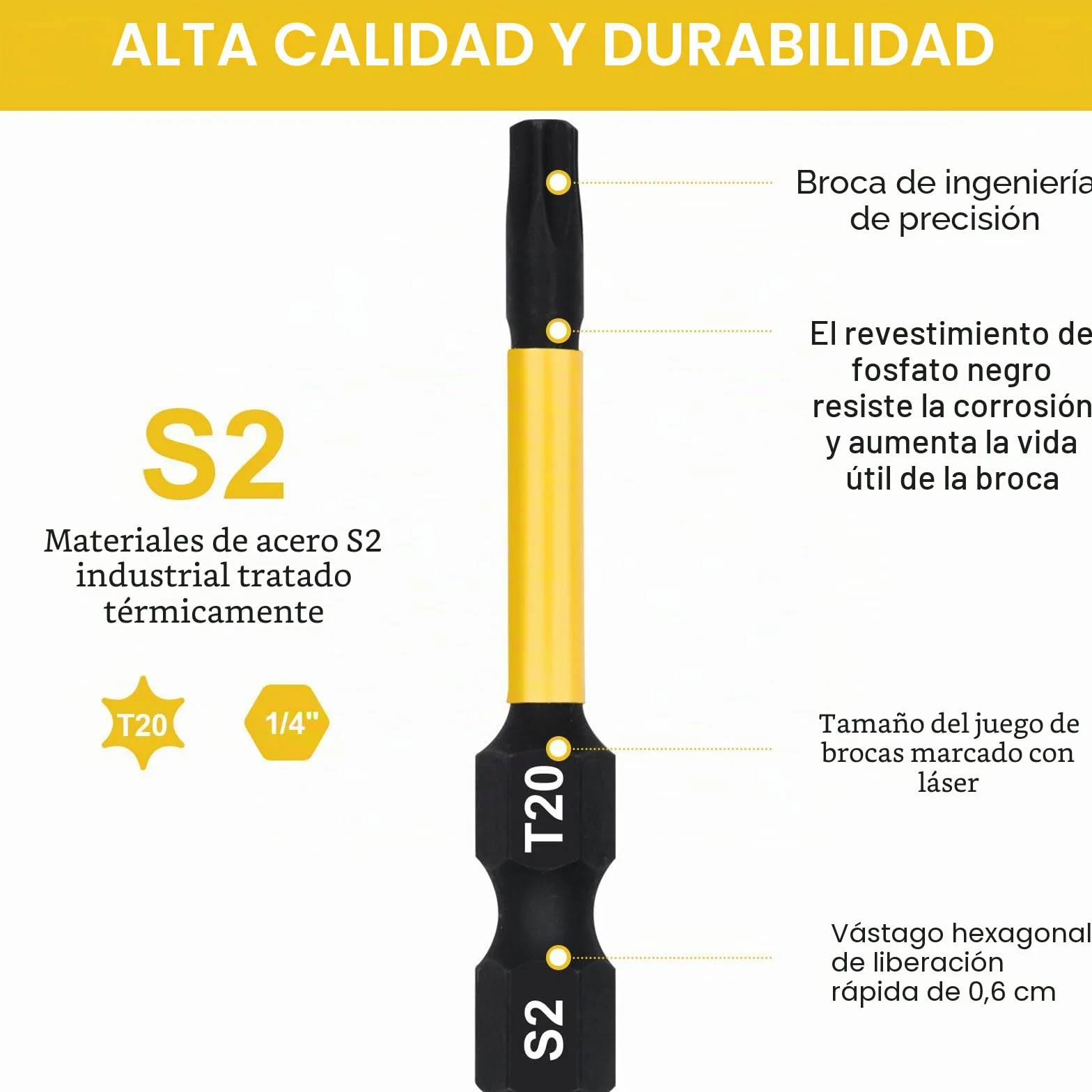 DAKCOS T20 Bit largo, Torx Bit T20, surtido de puntas de S2, punta de atornillado 1/4 vástago hexagonal (longitud 50 mm, 10 piezas)