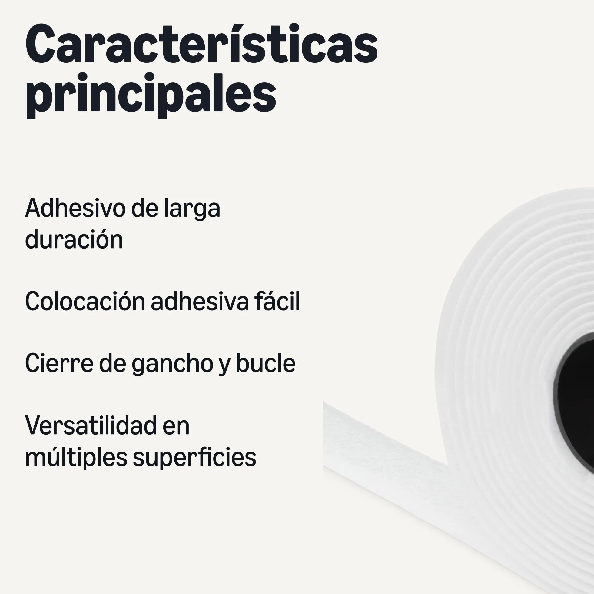 Amazon Basics Cinta de Gancho y Bucle, Dorso Adhesivo, 3m x 1,9cm, Blanca