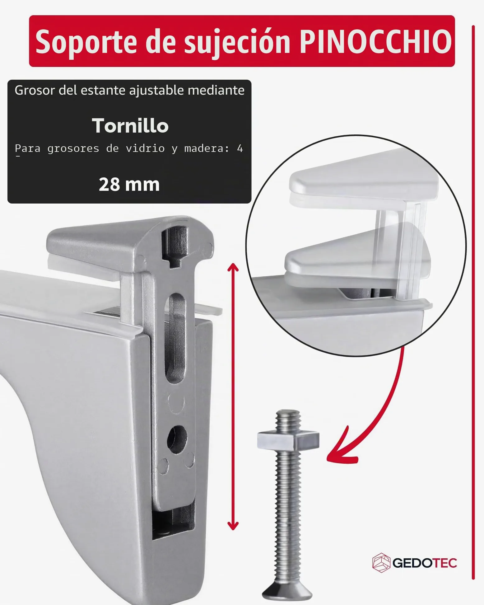 Gedotec Design Soporte de estante de vidrio - Plata mate | 2 piezas - soporte de estante de carga pesada | PINOCCHIO | estante de pared de metal | soporte de estante hasta 50 kg | soporte de estante