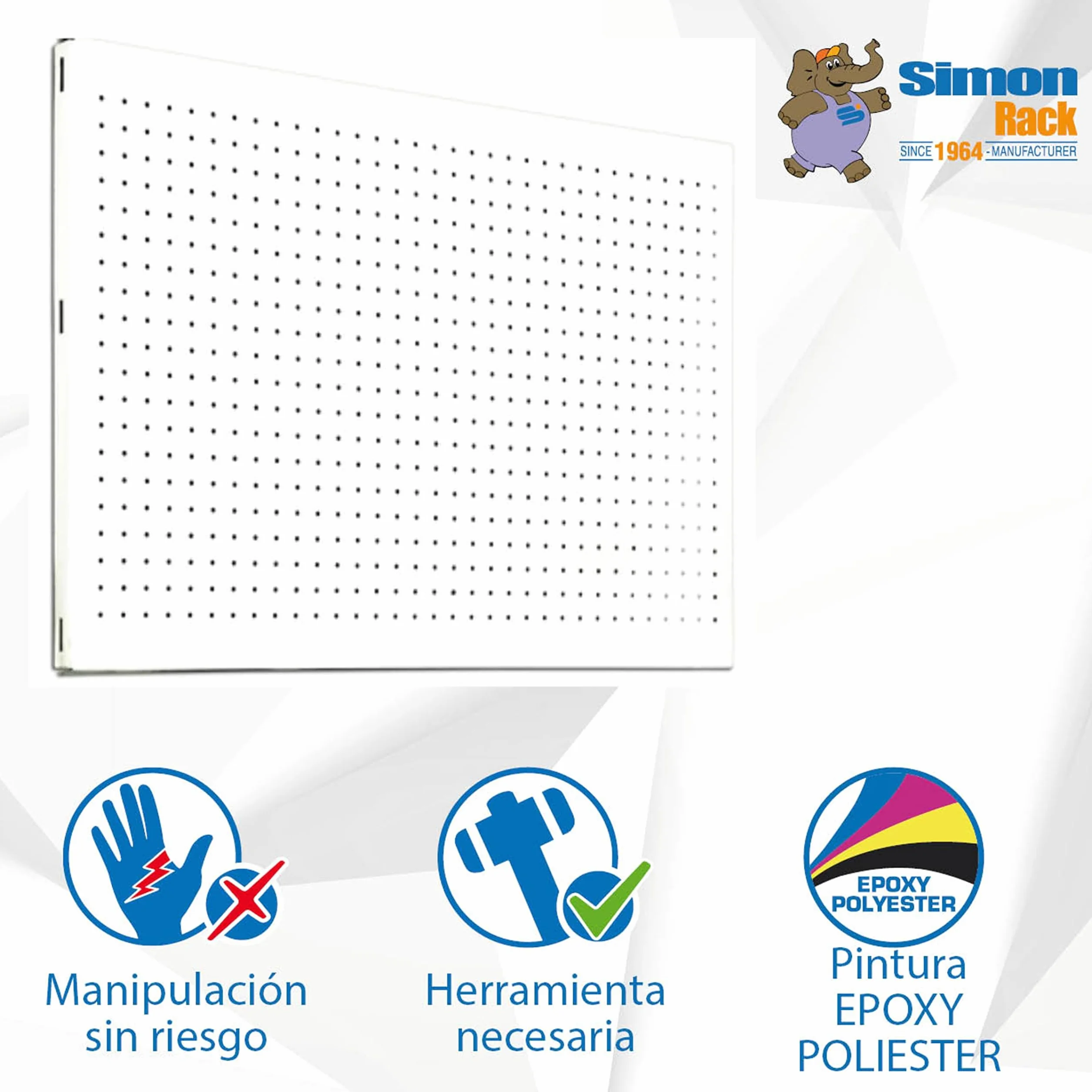 Simon Rack Panel Herramientas Pared, 900x400 mm, Metal, Blanco