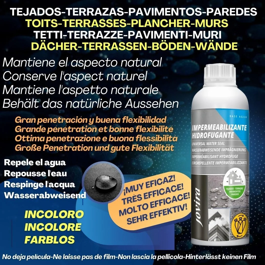 JOVIRA PINTURAS Impermeabilizante Transparente, 5L, Líquido. Hidrofugante Invisible, No Genera Película, Protección Total en Fachadas, Hormigón,Terrazas, Tejados. Waterproof. (5 Litros, Hidrofugante)