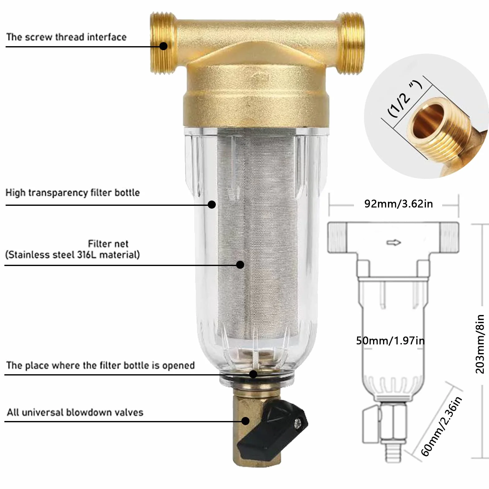 Filtro Fino Lavable, Prefiltro, Filtro de Agua del Grifo, Filtro de Sedimentos del Prefiltro, Filtro de Agua de Sedimentos Giratorio, para Filtro de Sedimentos de Manguera de Agua de Pozo