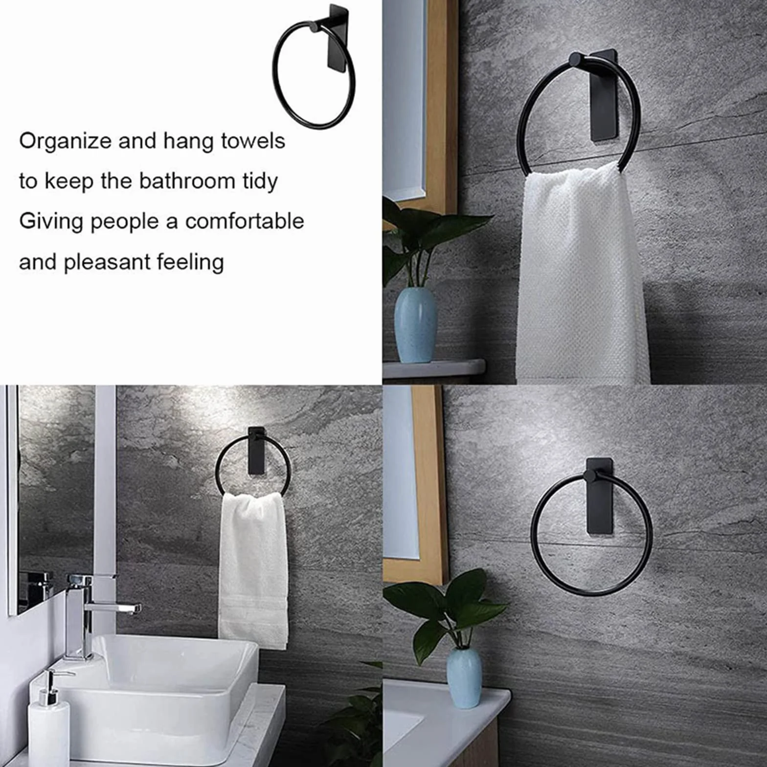 Toallero de Anilla Negro Acero Inoxidable Montaje en Pared para Baño Cocina