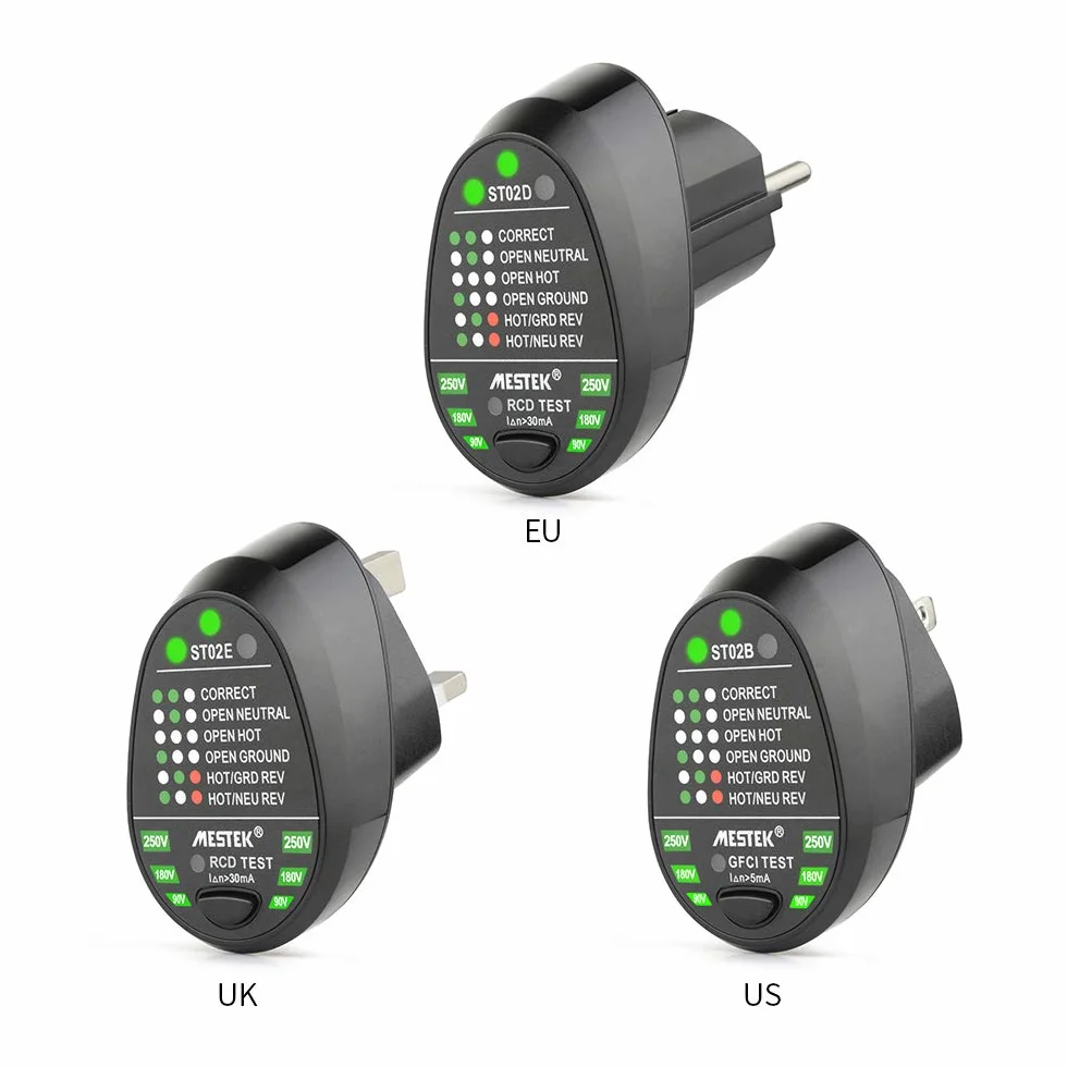 Probador de enchufes RCD, detector automático de polaridad de circuito neutro (enchufe europeo)
