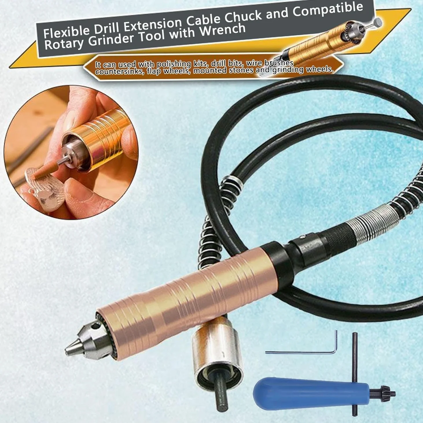 Flex Alliel Extension Chuck - Adaptador Chuck de 6,5 mm para instrumentos de rotación, eje flexible de 10.000 rpm con mango, para pulido, grabado, perforación,