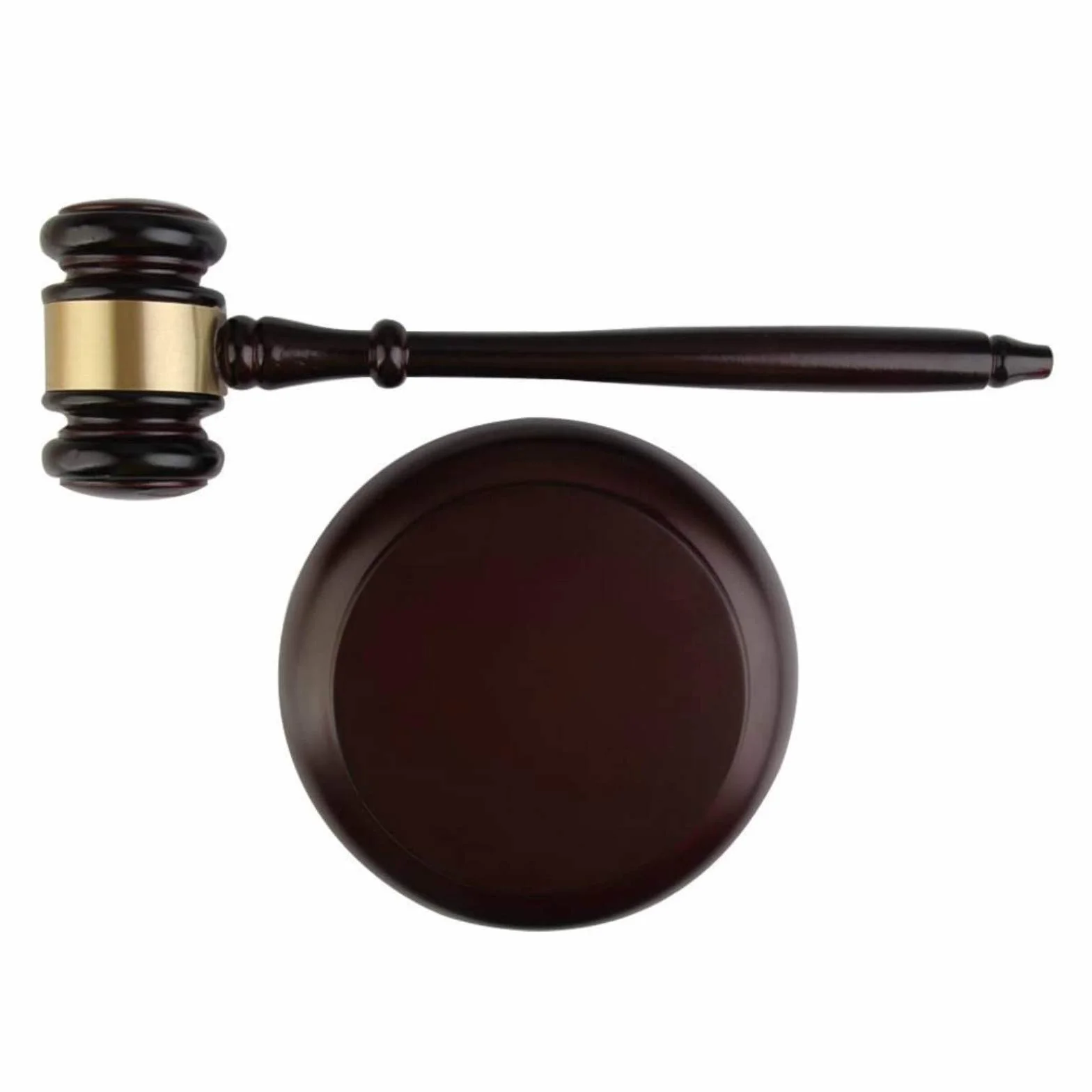 Martillo y bloque de madera para juez, abogado y subasta