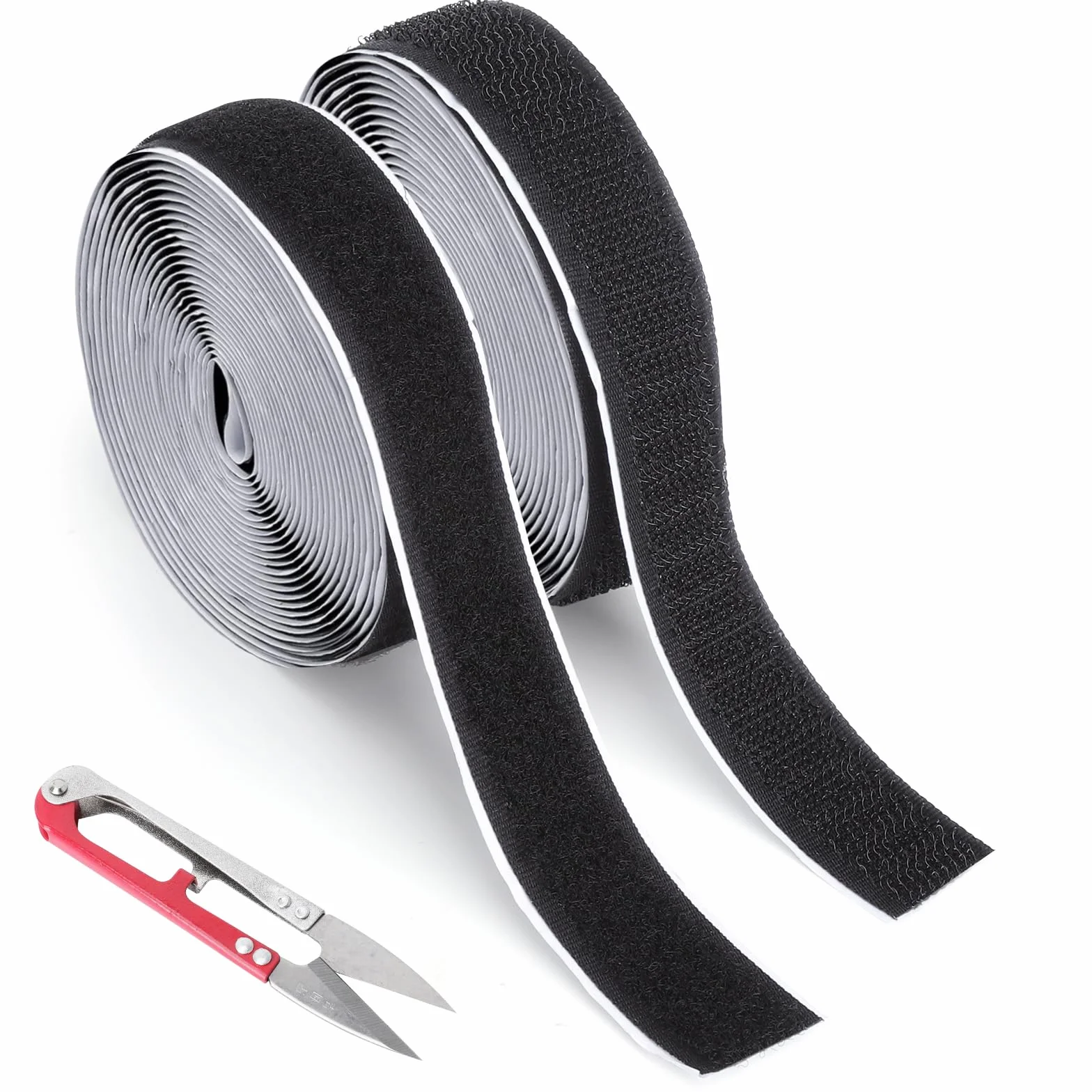 2 PCS Cinta Autoadhesiva de Gancho y Bucle Extra Fuerte con 1 Tijeras, 20mm x 6m Negro, Cinta de Cierre Doble Cara, Recortable para Alfombras Cojines Sofá Mosquiteras
