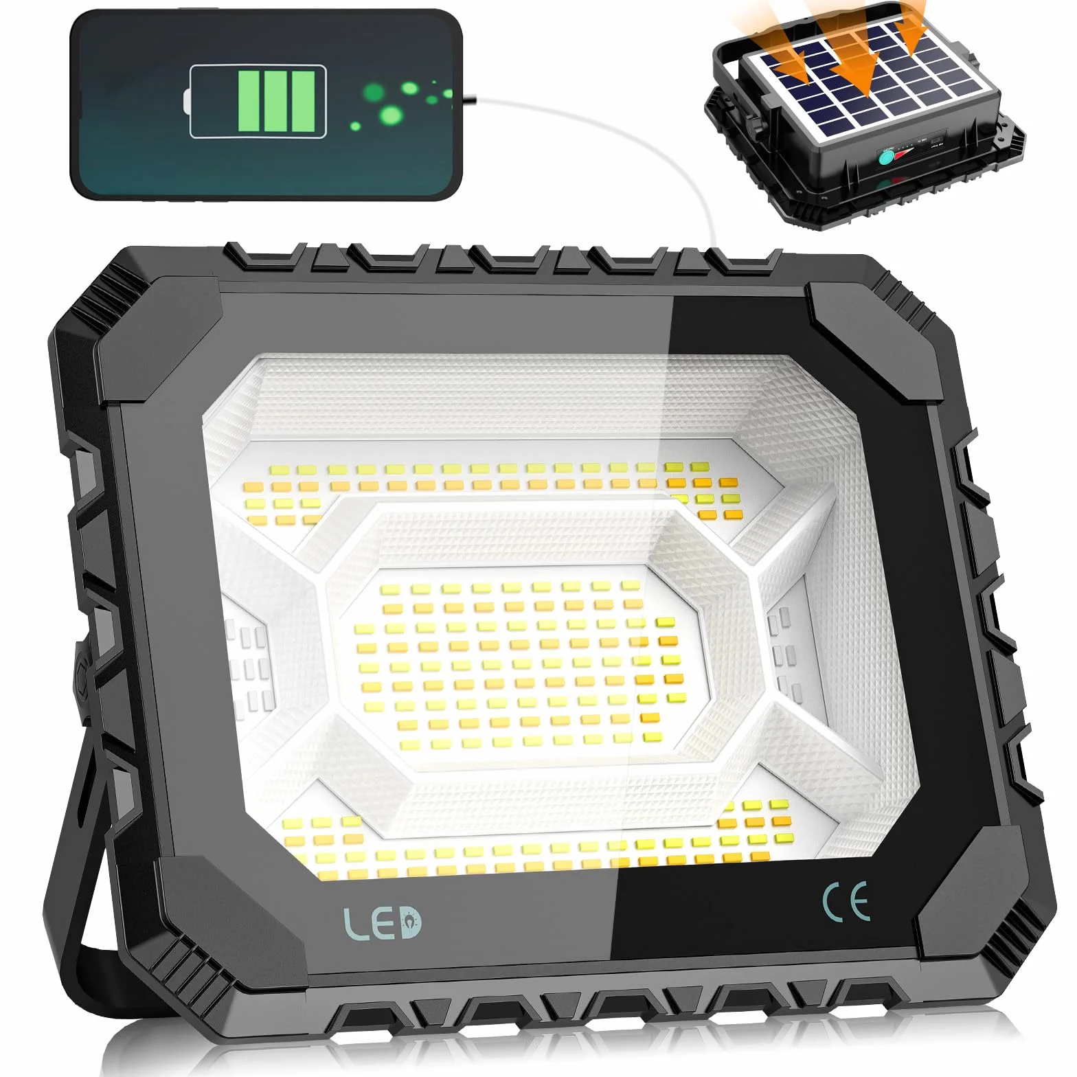 Adewalk 100W Foco LED Recargable, 12000mAh 10000LM Foco led Bateria Portátil con Panel Solar, 5 Modos de Luz, IP66 Impermeable, Luz de Trabajo Exteriore para Camping, Pesca, Emergencia, Garaje