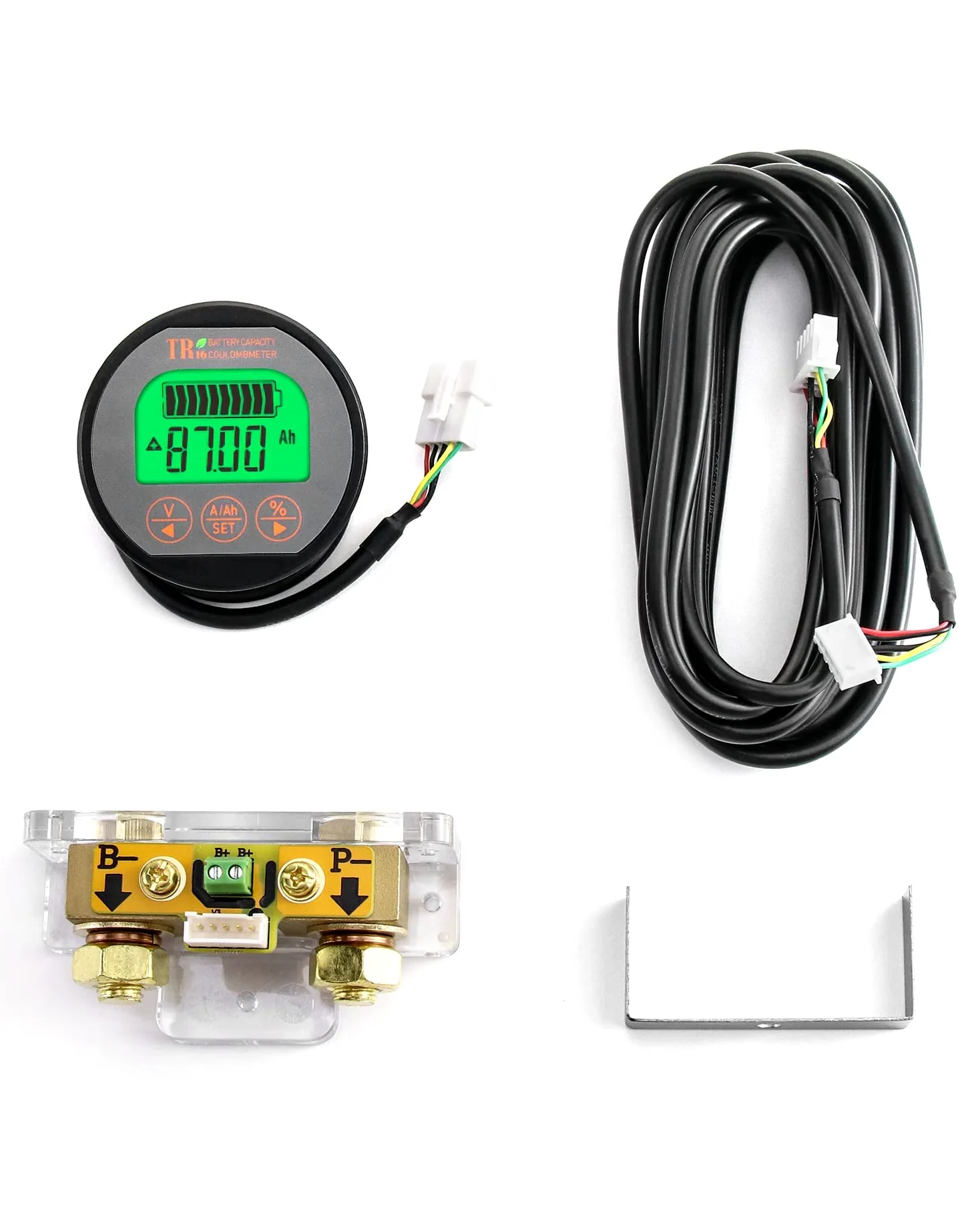 QWORK® Monitor de batería, Rango de corriente de voltaje 8V-80V, 0-350A, Voltímetro amperímetro, con cable personalizado de 4 m, Para Caravana RV, Auto