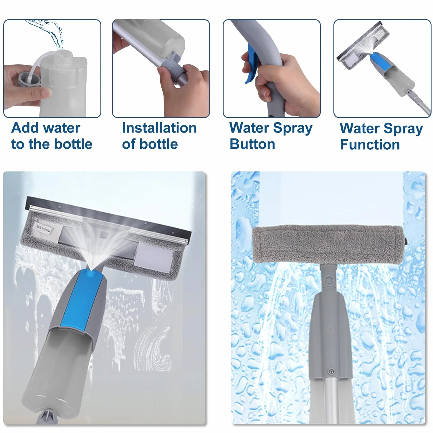 Herramienta Limpiacristales con Rociador, Kit de Limpieza 3 en 1 con Poste de Extensión, Rasqueta de Cristal Profesional de 190cm con 3 Paños de Microfibra para Automóviles y Ventanas Exteriores Altas
