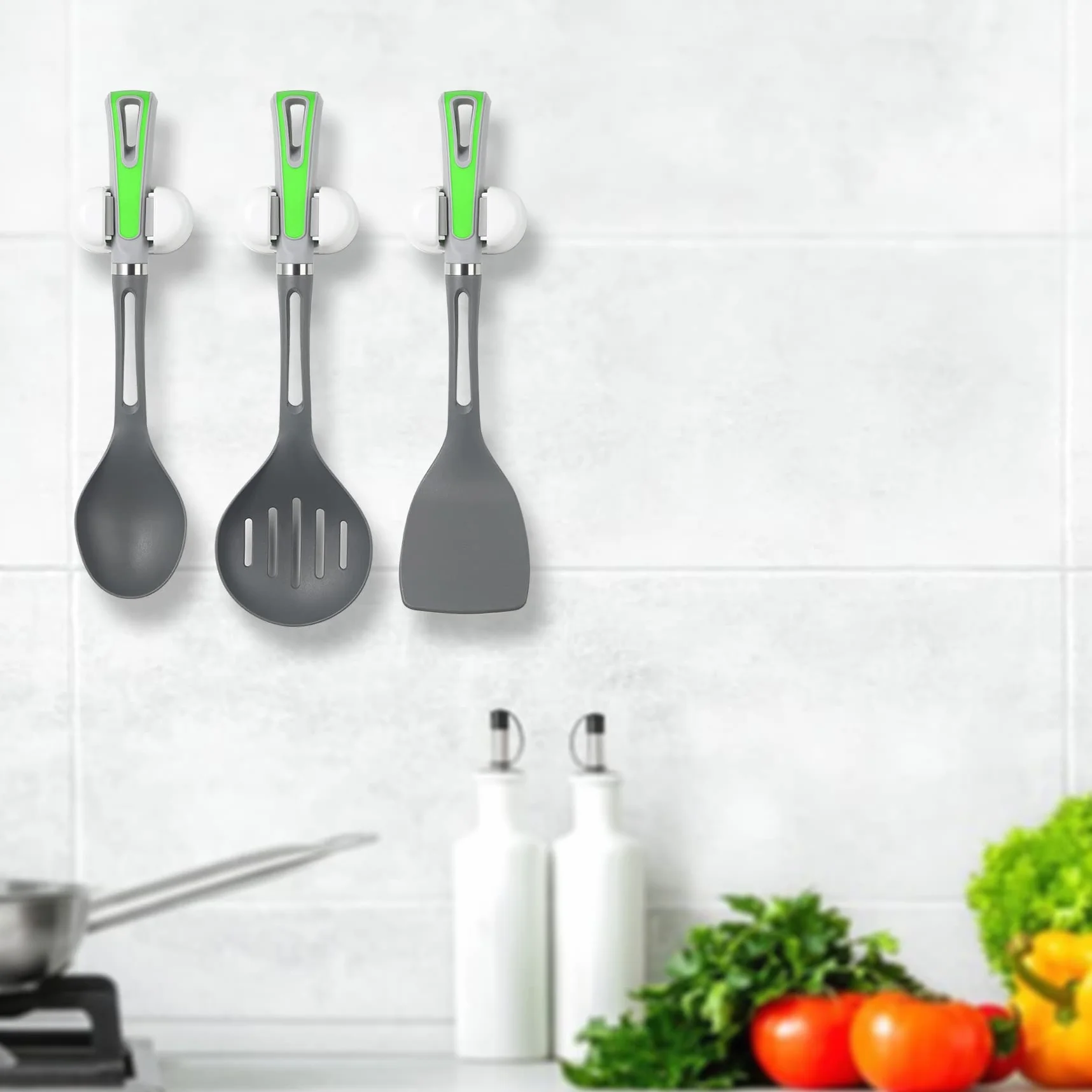 CORNERIA Soporte para Escobas 3 Piezas - Soporte para Trapeador de montaje en pared, Colgador de Fregonas para Hogar Cocina Baño Garajes - Soportes p