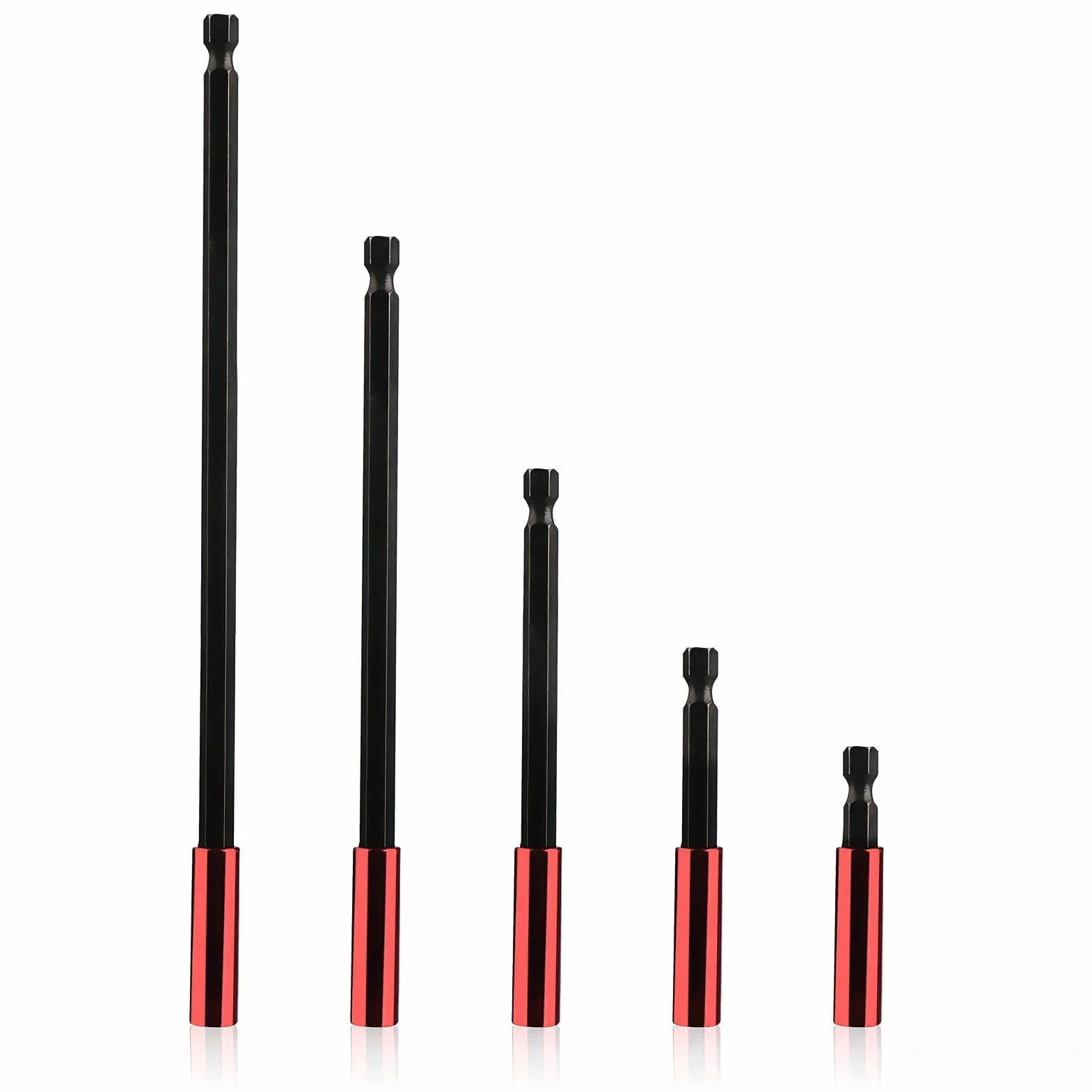 5 Piezas Portapuntas Magnético Destornillador, Vástago Hexagonal 1/4", Extensiones Puntas Atornillador Imantadas (60-300mm), Soporte Brocas Impacto para Taladro Eléctrico y Manual, Cambio Rápido, Acer
