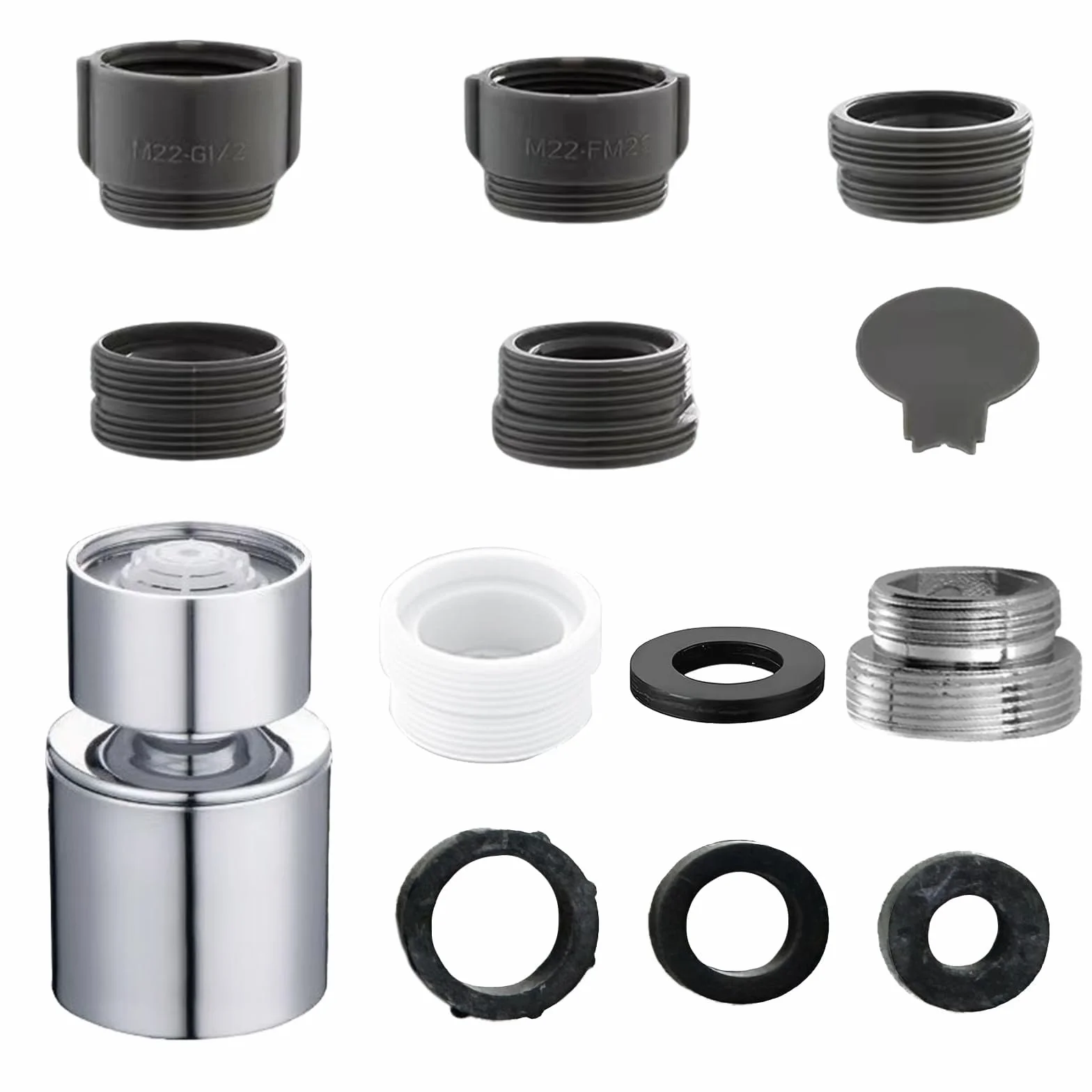Aireador Grifo Cocina 6 Piezas, Adaptador 18mm a 22mm, Electrodeposición Cobre, Giratorio Universal