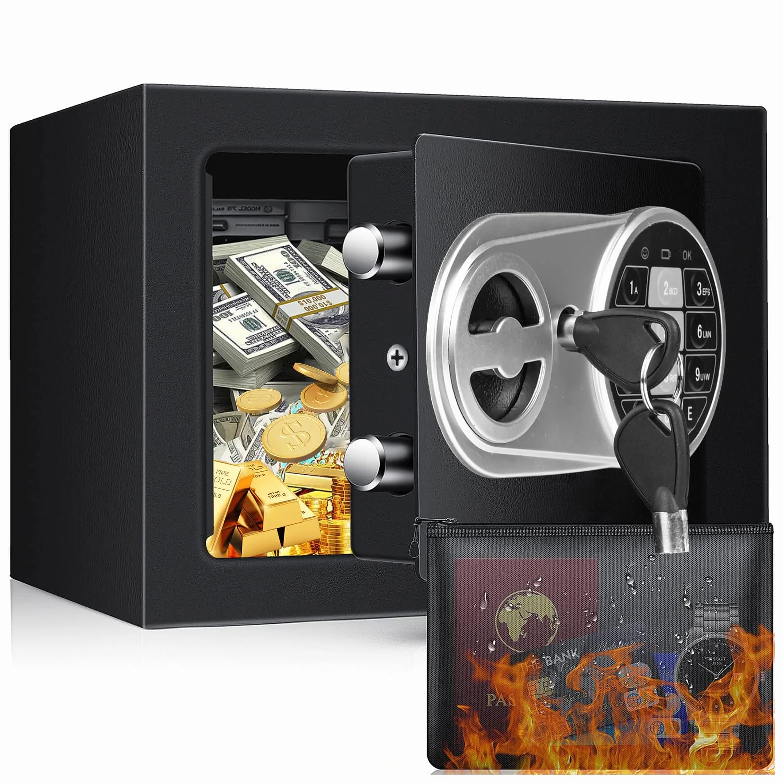 Caja Fuerte Pequeña Electrónica con Cerradura Digital 23x17x17cm Empotrable para Seguridad Hogar