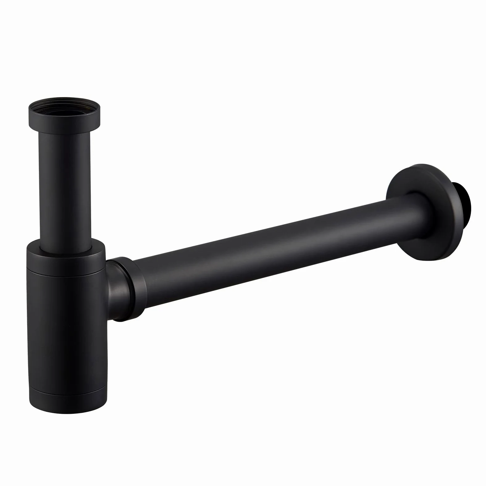 Design Sifón Universal para Lavabo y Fregadero Negro Mate, Accesorio de Desagüe Ajuste Perfecto, Tapón de Olor Redondo con Abertura de Limpieza, Sifón de Diseño Tubular