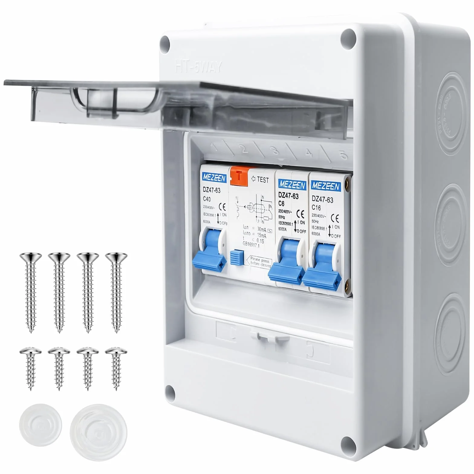 Caja de fusibles para montaje en superficie, IP65, subdistribución, con disyuntor, caja de distribución para jardín o exteriores, villas, columnas de carga