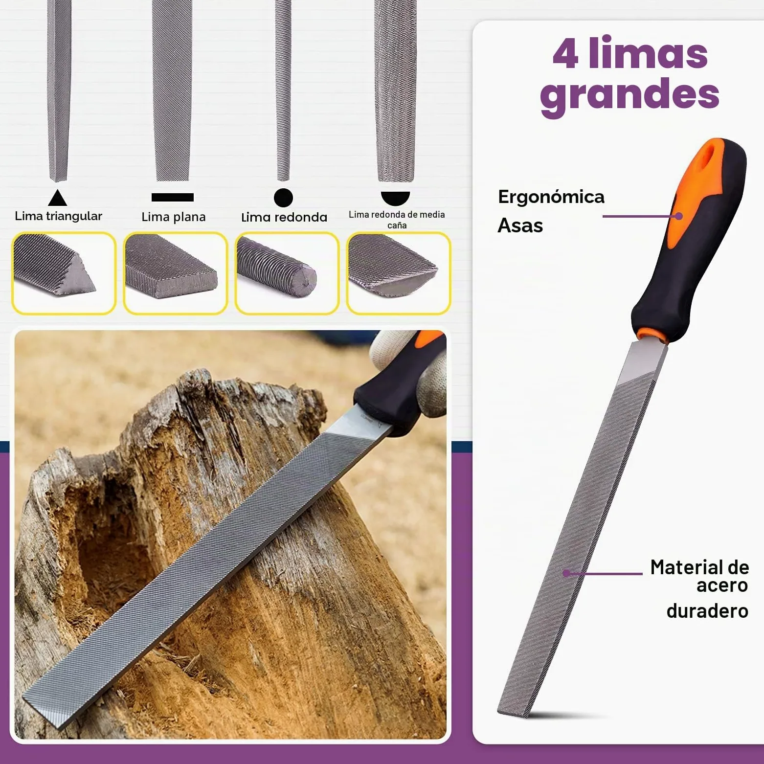 Swpeet Juego de 24 limas de metal con lima de madera 4 en 1 y kit de cepillo de alambre con funda de transporte, limas de aguja, limas planas, lima triangular redonda media redonda para dar forma a