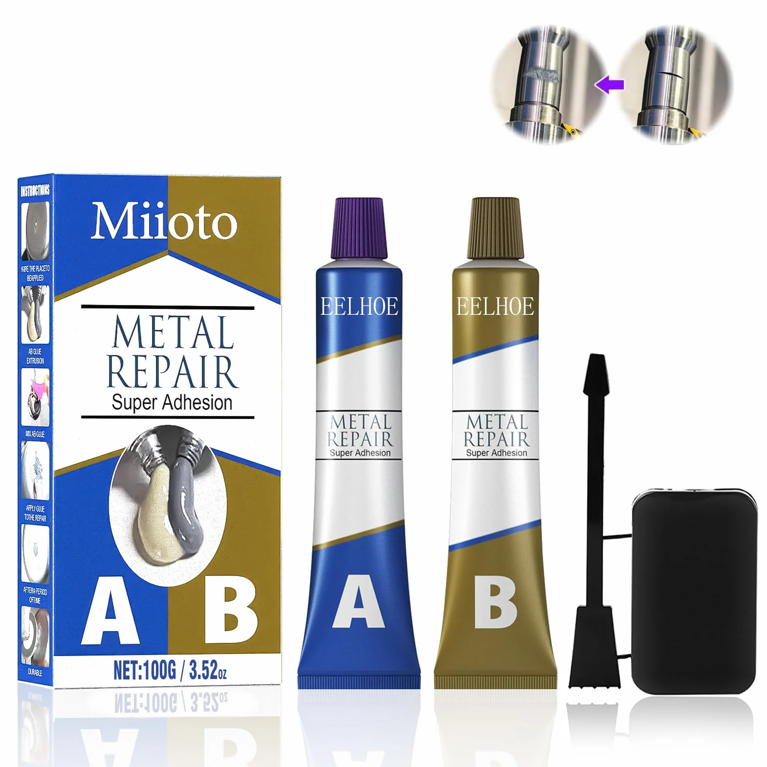 Glue A&B 80G para Reparación de metal, Resistencia al Calor y Soldadura en Frío, Magic Metal Mending Agent (50G*2)