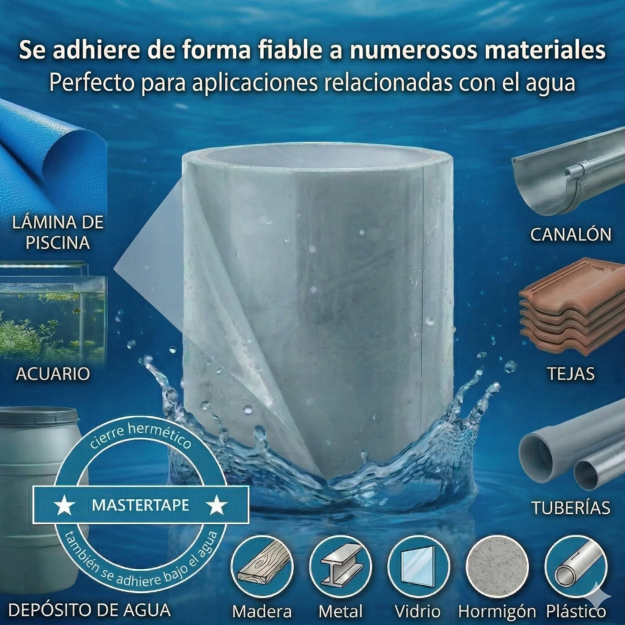Cinta adhesiva subacuática, cinta aislante, cinta de reparación para piscinas, tiendas de campaña, lonas, canalones, balsas de goma, adhesivo acrílico (10 cm x 150 cm, Transparente)