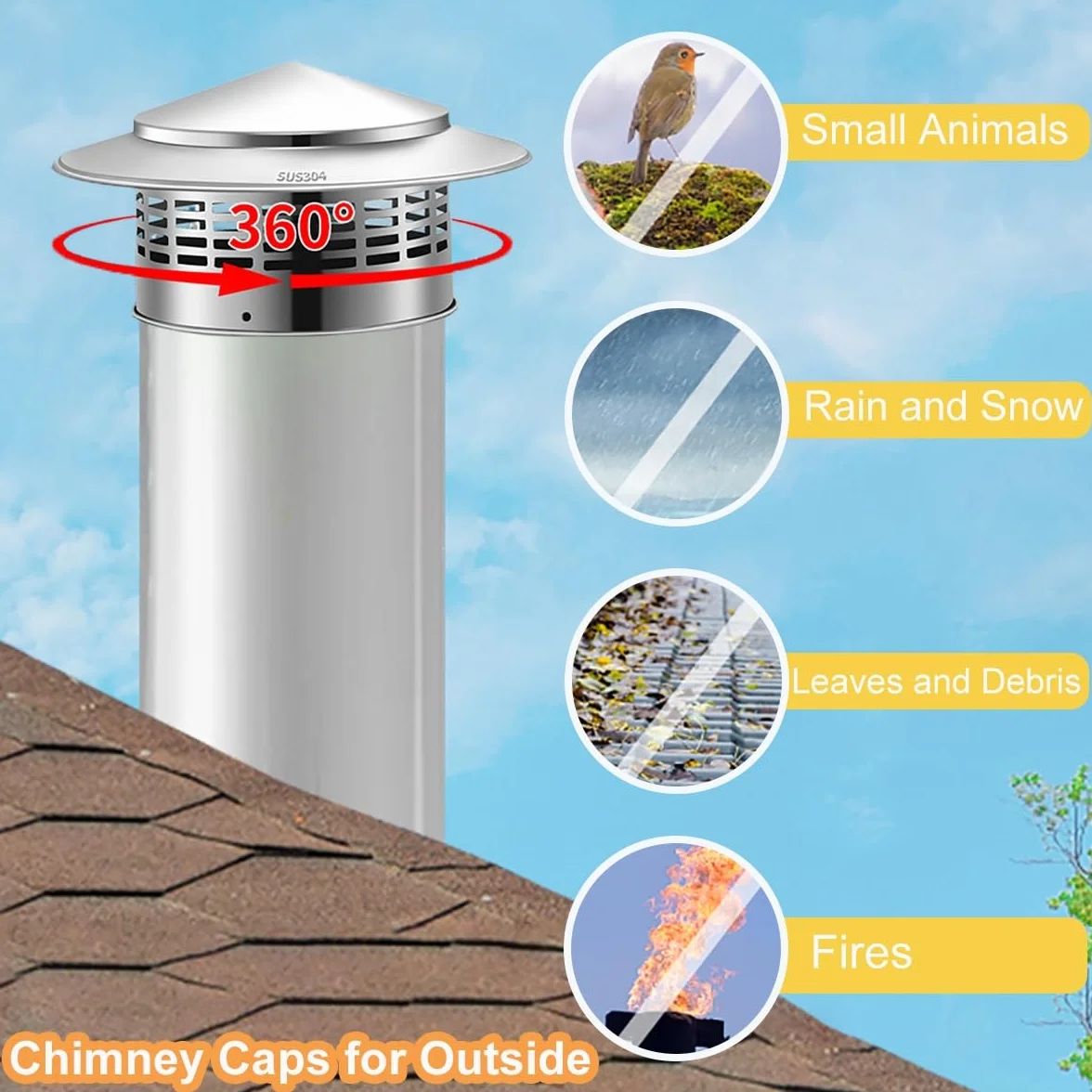 Sombrerete Chimenea de Acero Inoxidable 304, Tapa de lluvia para Techo Redondo Tapa de chimenea Chimeneas Tapa de Ventilación per chimenea, conducto de humos, Estufas de Madera(200mm-8")