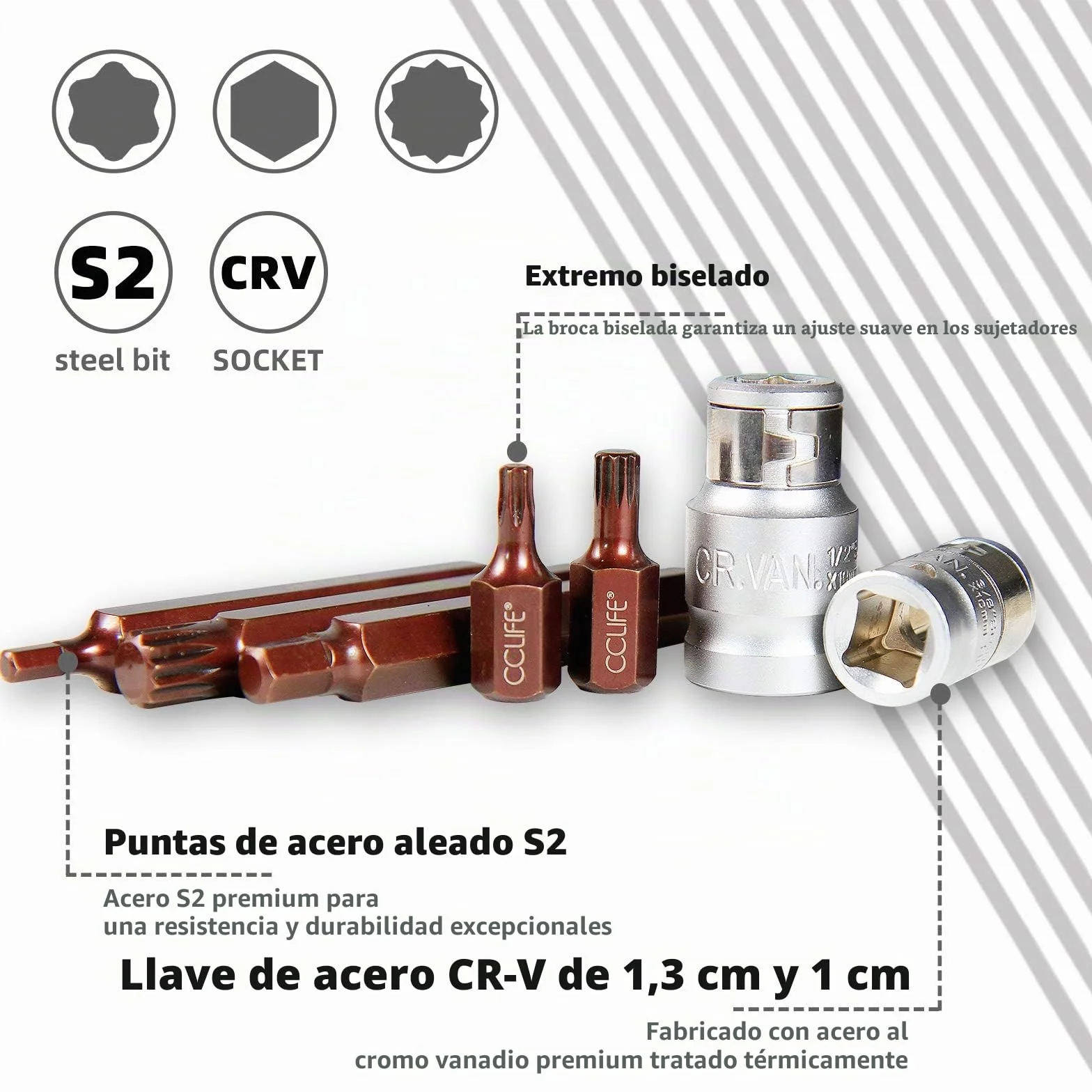 CCLIFE 40 piezas Juego de Puntas Torx XZN Puntas de Vaso Puntas Hexagonal S2 puntas T20-T55 M5-M12 H4-H12