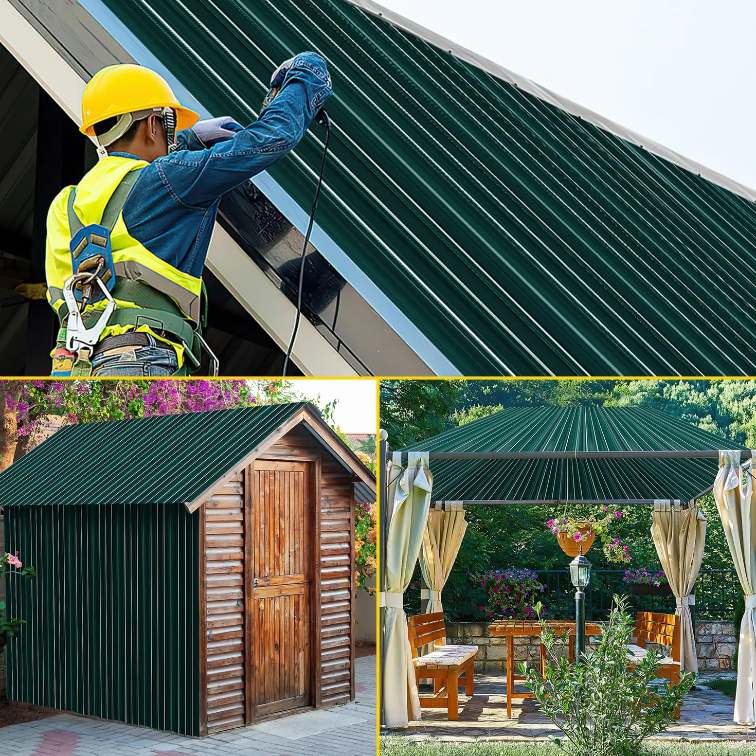 Juego de 12 placas de chapa trapezoidal galvanizadas para techos – Láminas de acero verdes y robustas con protección contra la oxidación, ideales para garajes y cubiertas de techo, superficie