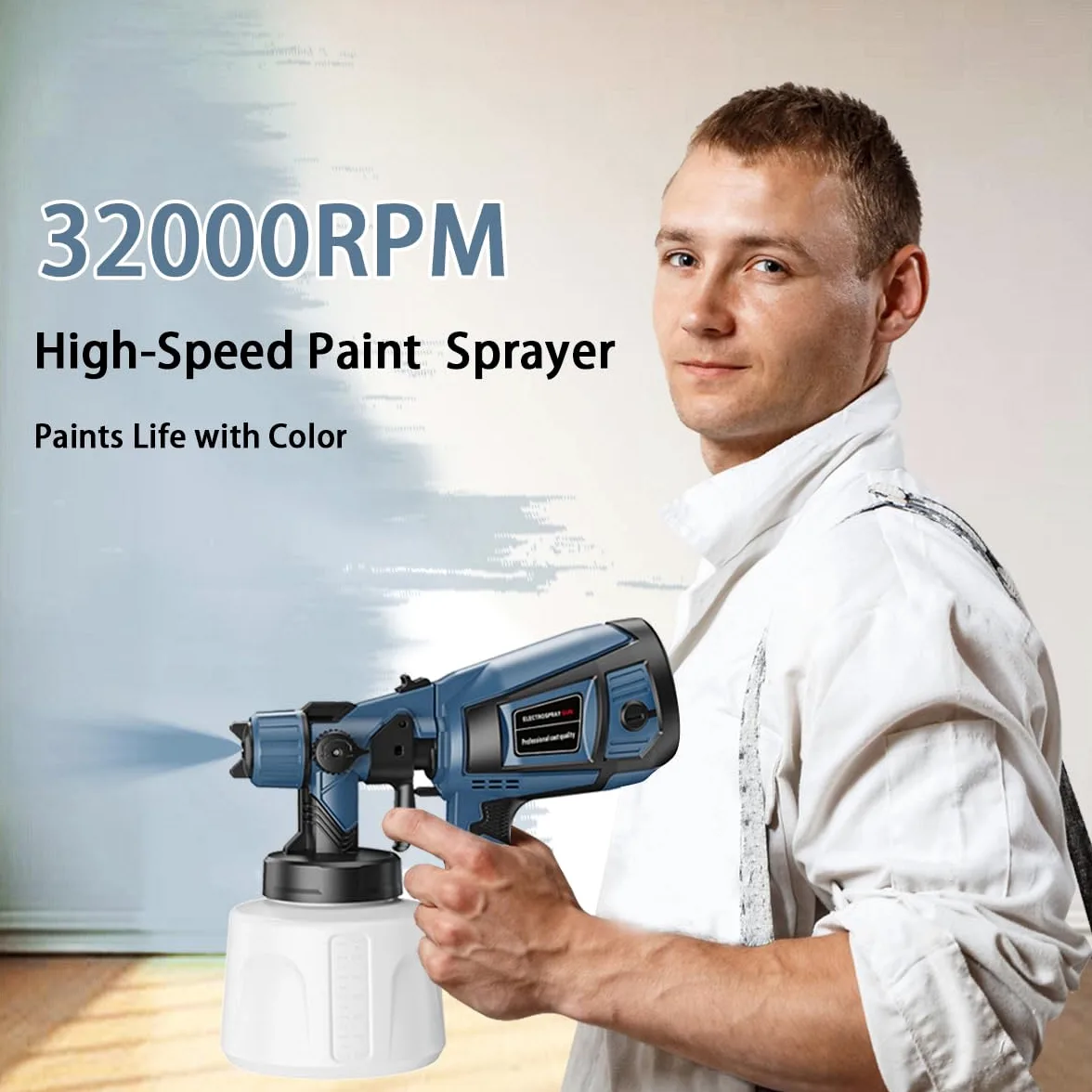 TOPALL Pistola Pintura Electrica,Pistola para Pintar Paredes y Techos,850W 32000PRM 1400ML HVLP Pistola Pintar Electrica Pulverizador de Pintura,con 5 Boquillas y 3 Patrones