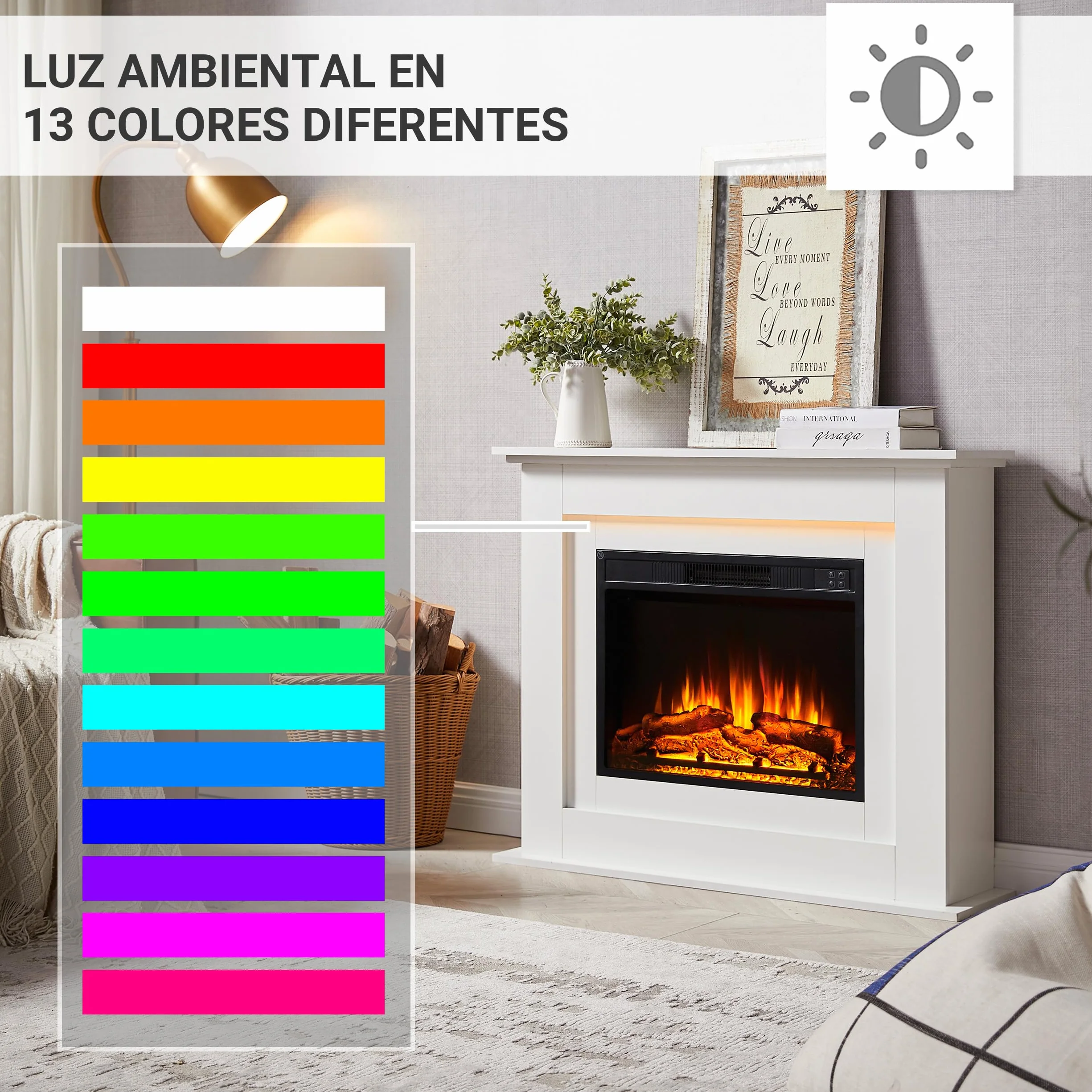 BALDERIA Finn - Chimenea eléctrica con Mueble Blanco, Estufa eléctrica bajo Consumo