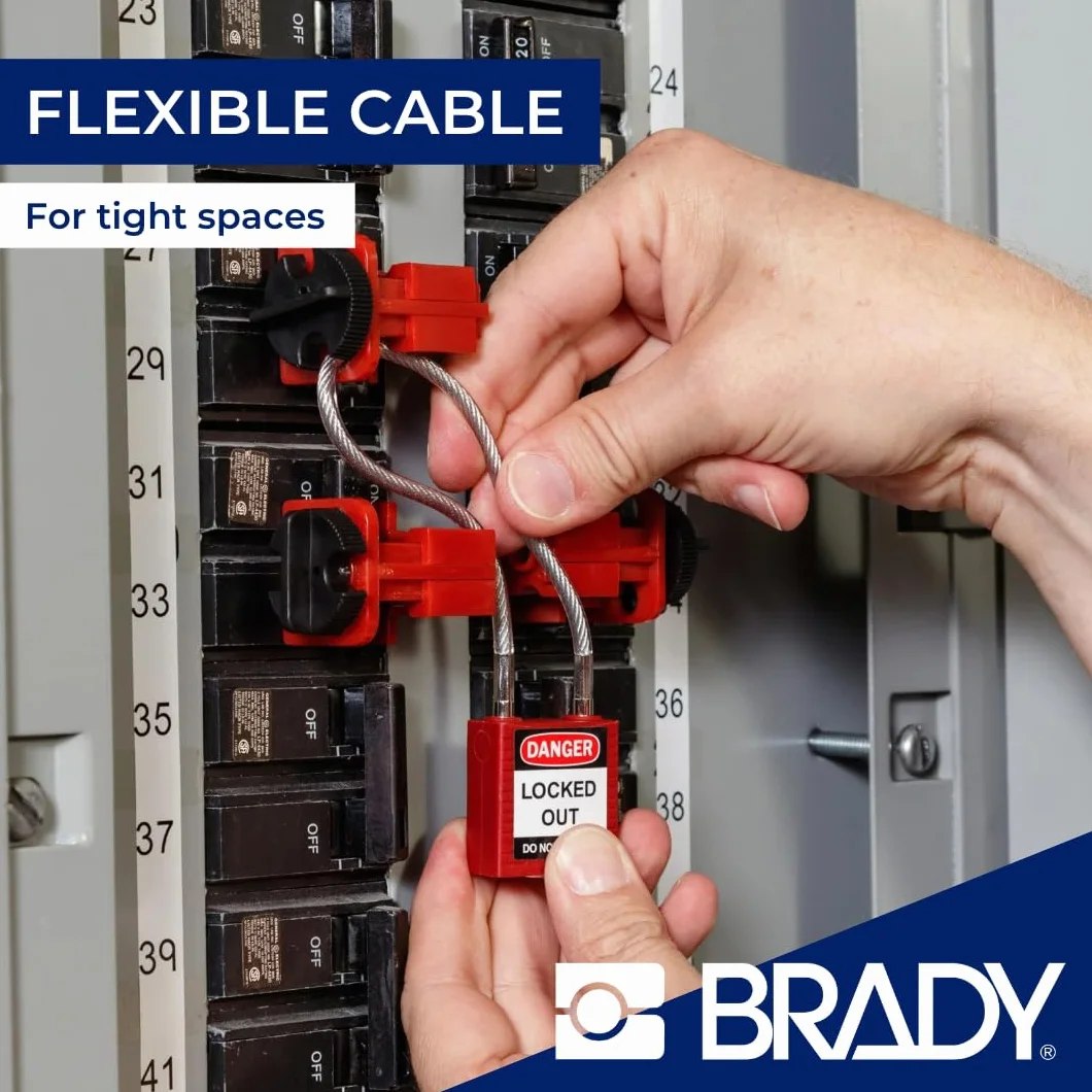 Brady Candado de Cable Compacto Paquete de 1 - Bloqueo de Seguridad Lockout Tagout - Candado de Seguridad - Llaves Diferentes - 32mm x 35mm x 16mm - Longitud del Cable 200mm, Azul
