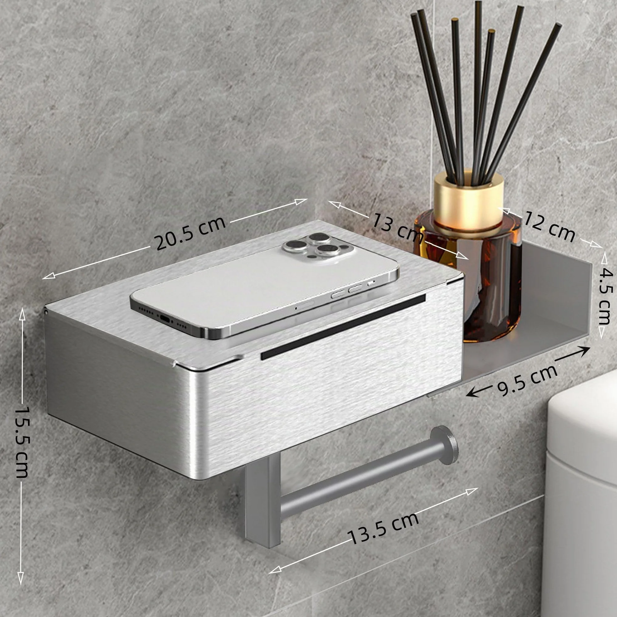 Portarrollos de Papel Higiénico de Acero Inoxidable, Autoadhesivos o Taladrar en Pared, Portarrollos de Papel Higiénico para Inodoro Baño Cocina (Plata, Estilo B)