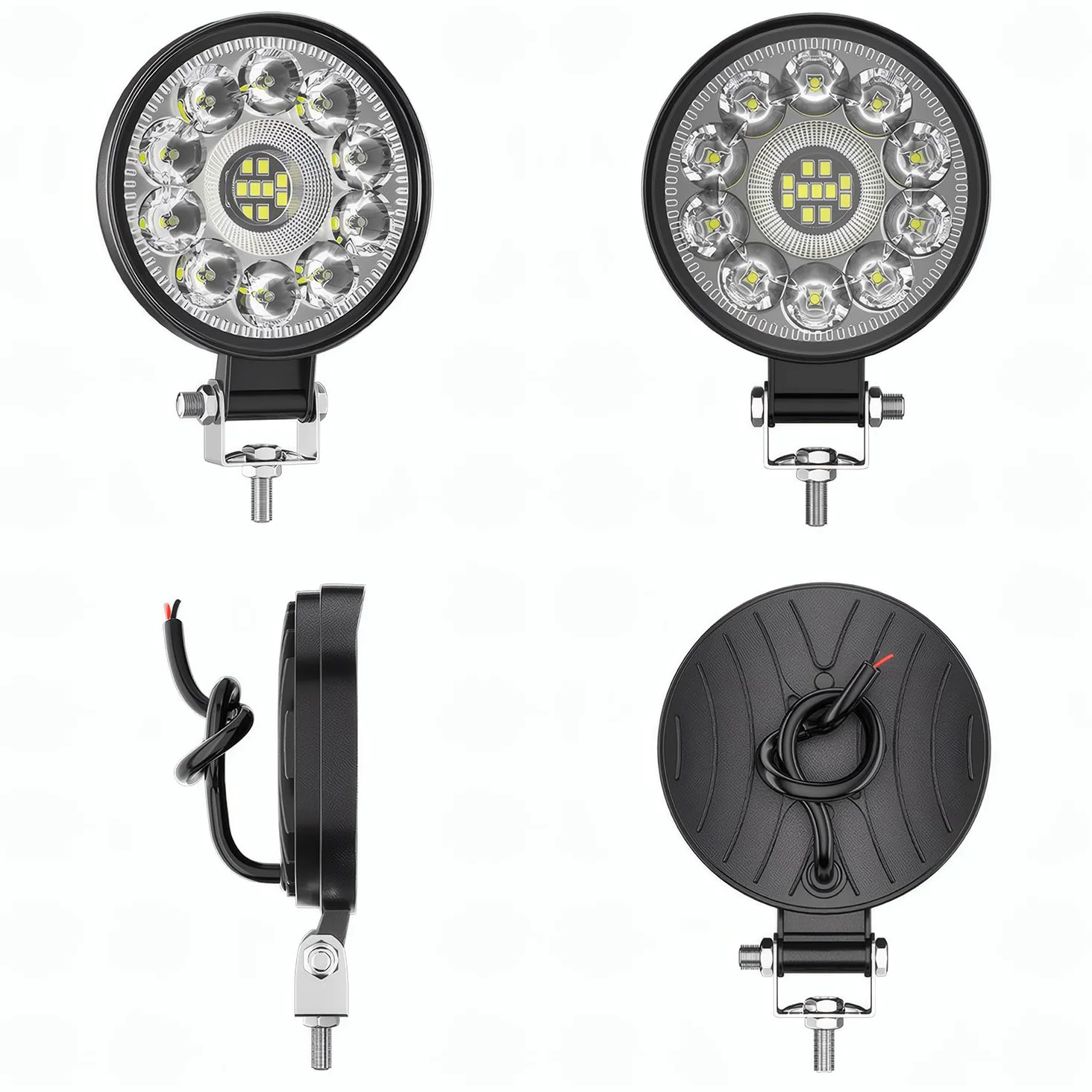 GLL Foco LED de Trabajo 12W 12V 24V, 3.3 Pulgadas Ultra Fino Haz de Inundación, 1200LM Focos Gran Angular Impermeable IP67 para Tractor, Todoterreno, Camión (Pack de 4)