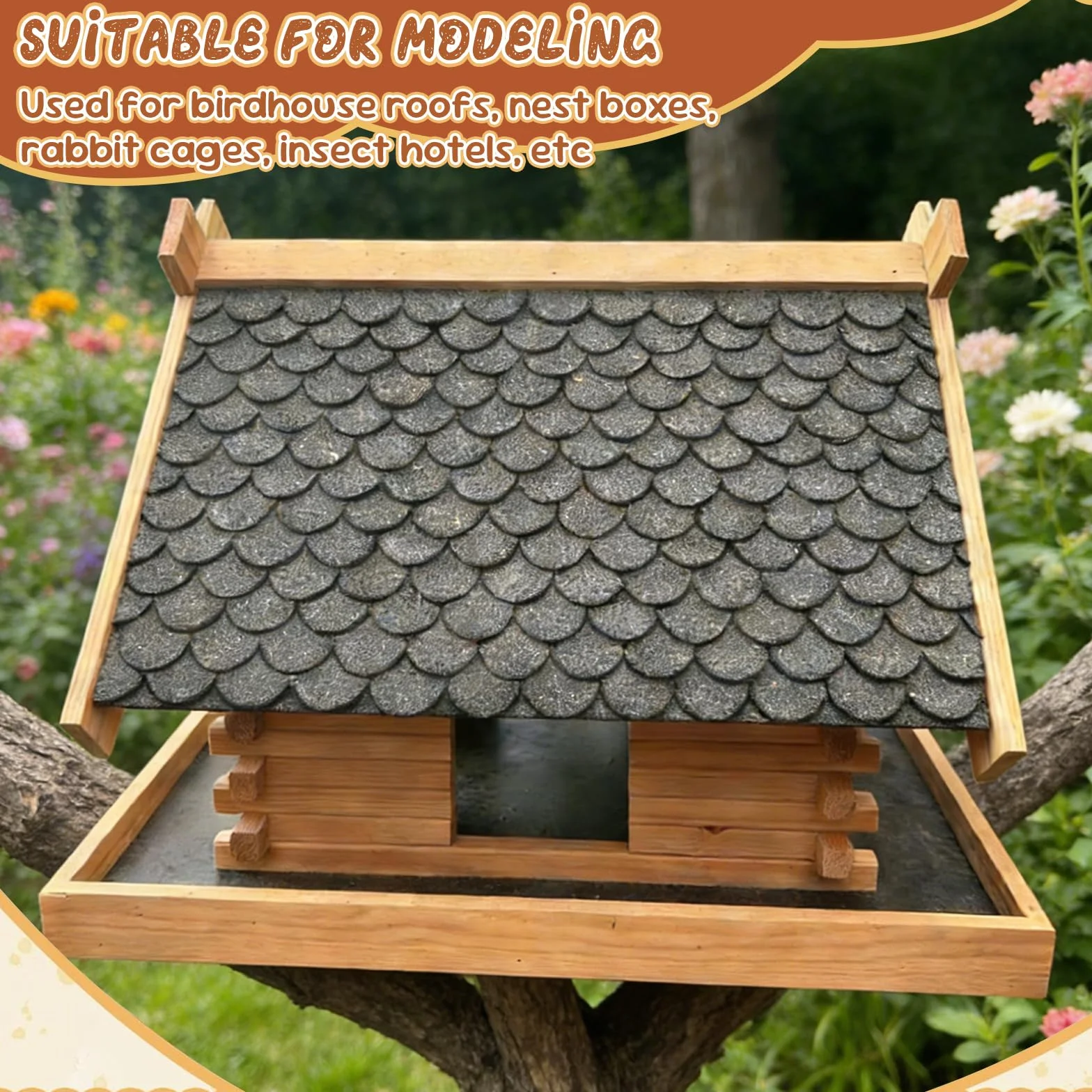 32 Piezas Tejas de Fieltro para Pajarera, Fieltro Autoadhesivo para Tejas, Mini Teja para Techos Autoadhesivas, Teja para Casa Pajaros Exterior Autoadhesivas, para Pajareras, Conejos, Gris