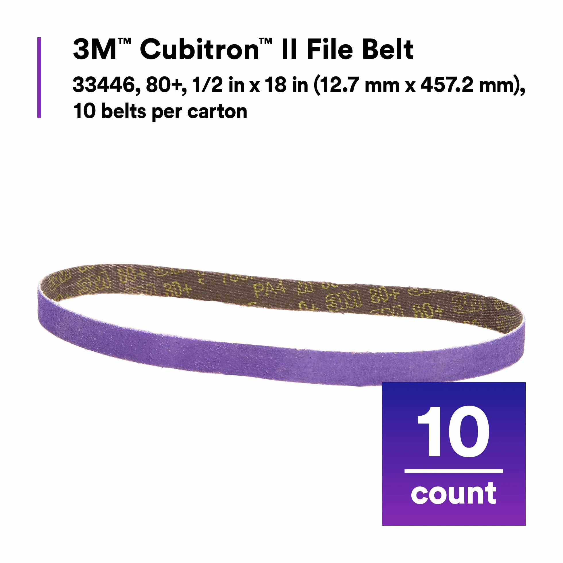 3M 33446 Cubitron II 1/2 x 18 File Belt - 10 Belts/Box by Cubitron