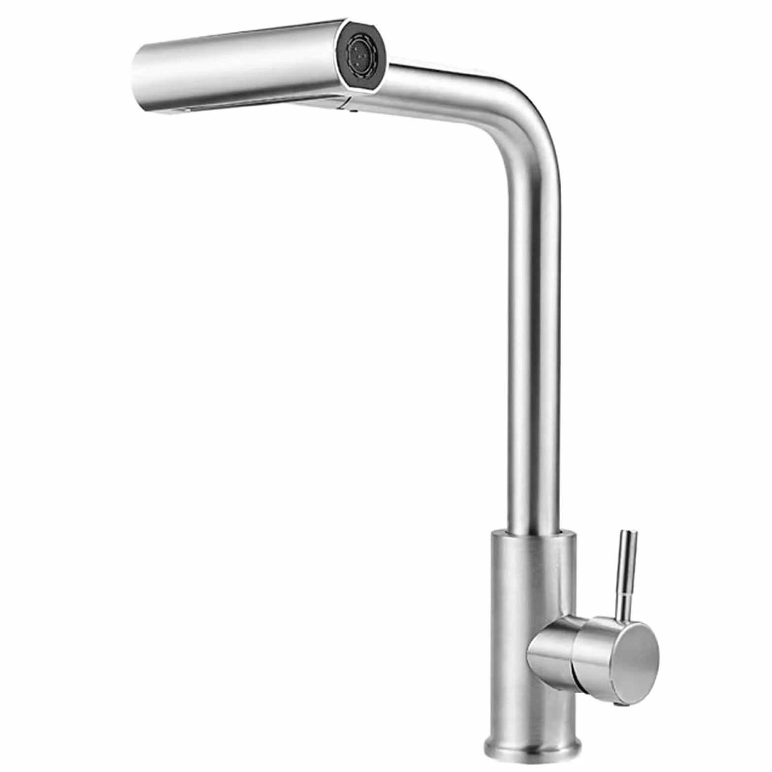 Grifo de Cocina con Cascada, Grifo Giratorio de Acero Inoxidable con 4 Modos de Chorro y Boquilla Extraíble