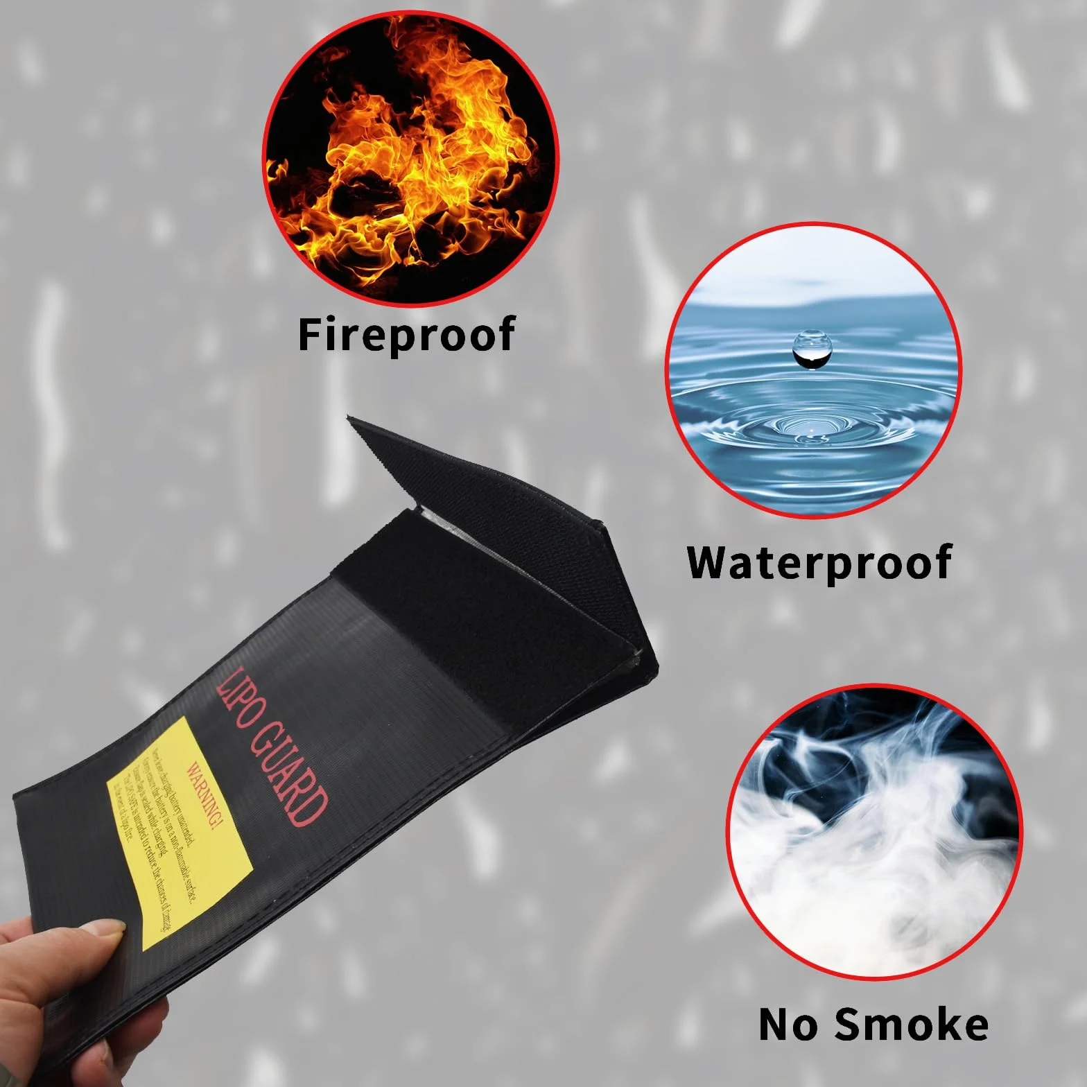 Bolsa de seguridad antiexplosión para batería LiPo – Bolsa ignífuga y resistente al agua, protección contra incendios para objetos preciosos, documentos y joyas (negro, 180 x 230 mm)