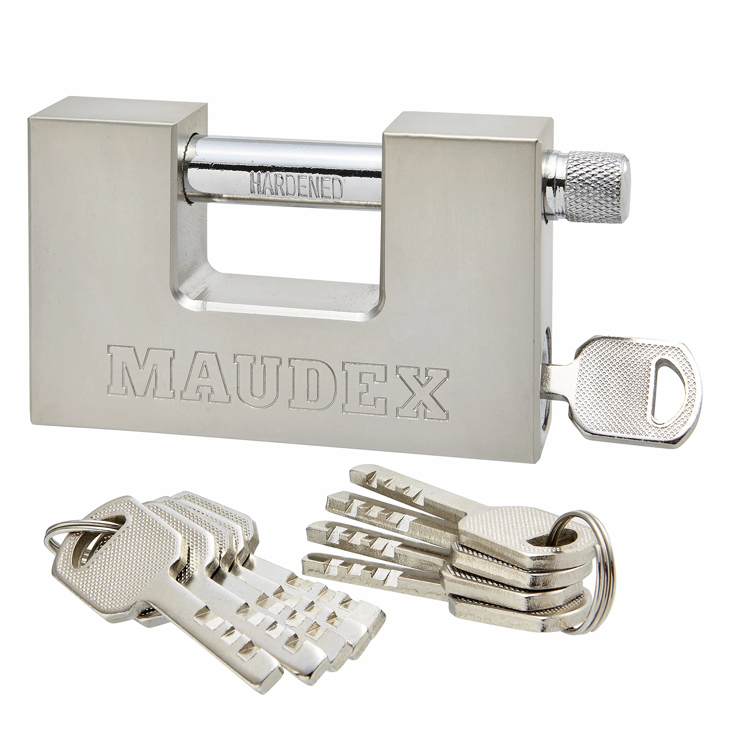 Maudex® MDP90 Candado para Contenedor,10 llaves, de Alta Resistencia para Exteriores. Cilindro de Seguridad Antitaladro y Anticizalla. Candado de Seguridad para Garajes, Cobertizos y/o Motocicletas